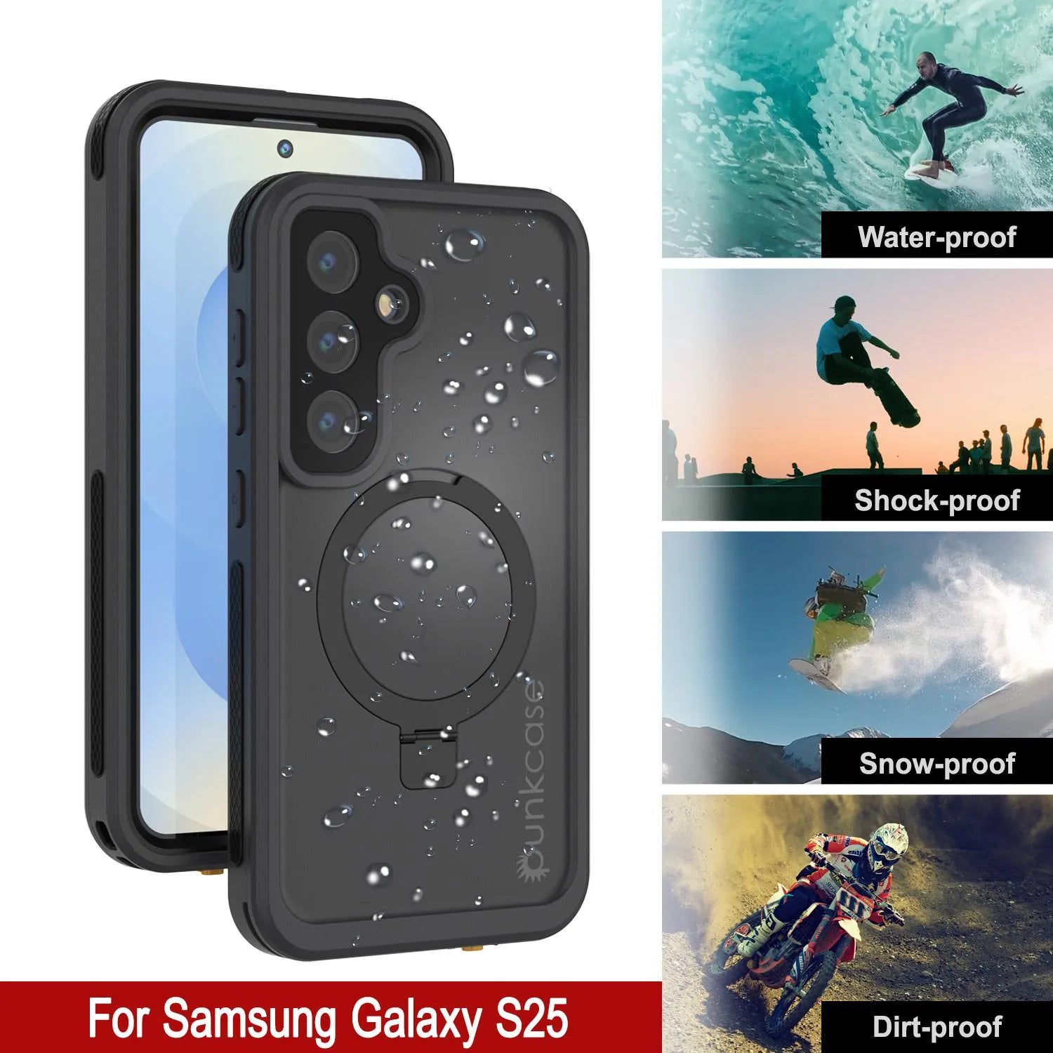 Galaxy S25 Waterproof Case [Kickstud 2.0 Series] Protective IP68 Cover W/Screen Protector & Kickstand [Black]