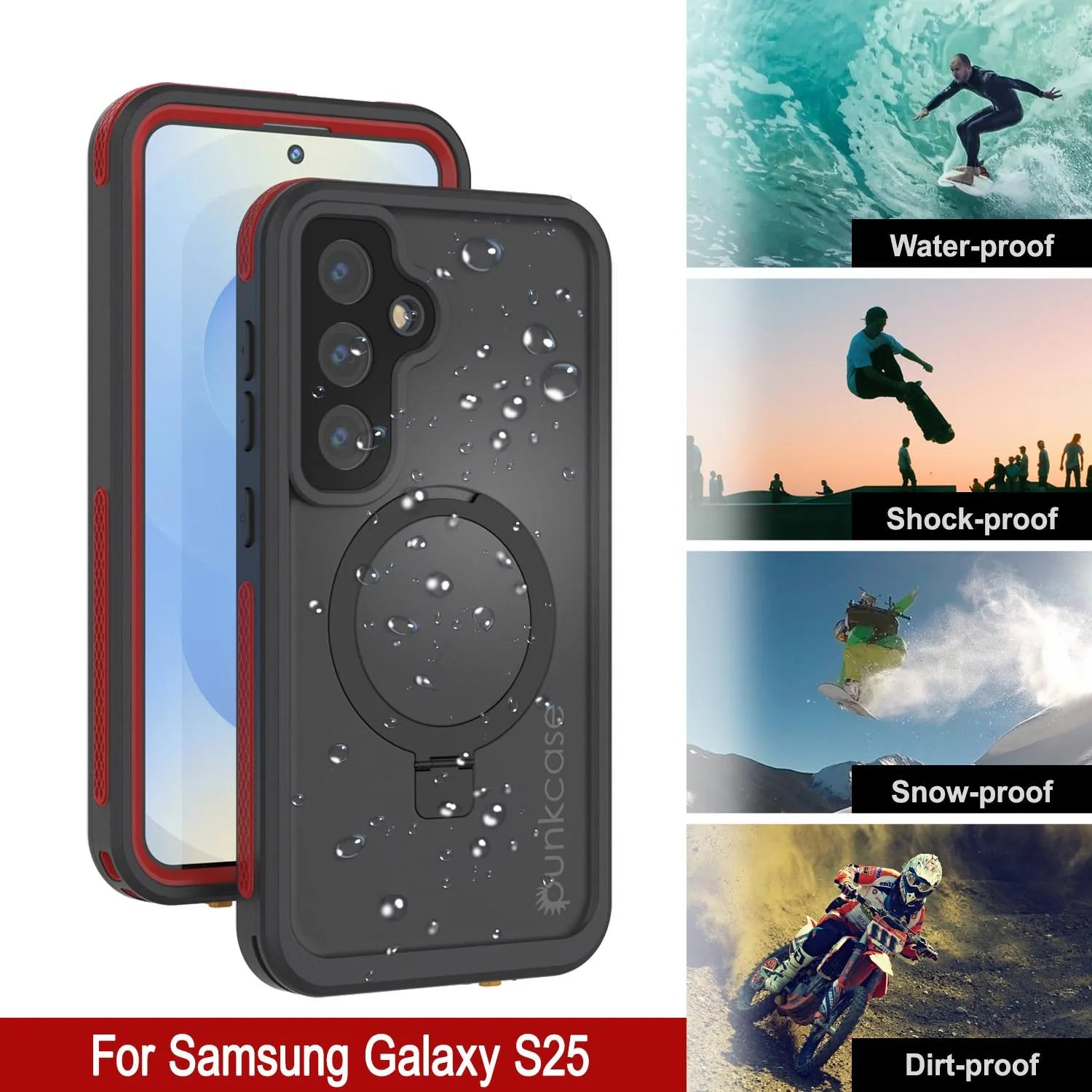 Galaxy S25 Waterproof Case [Kickstud 2.0 Series] Protective IP68 Cover W/Screen Protector & Kickstand [Red]