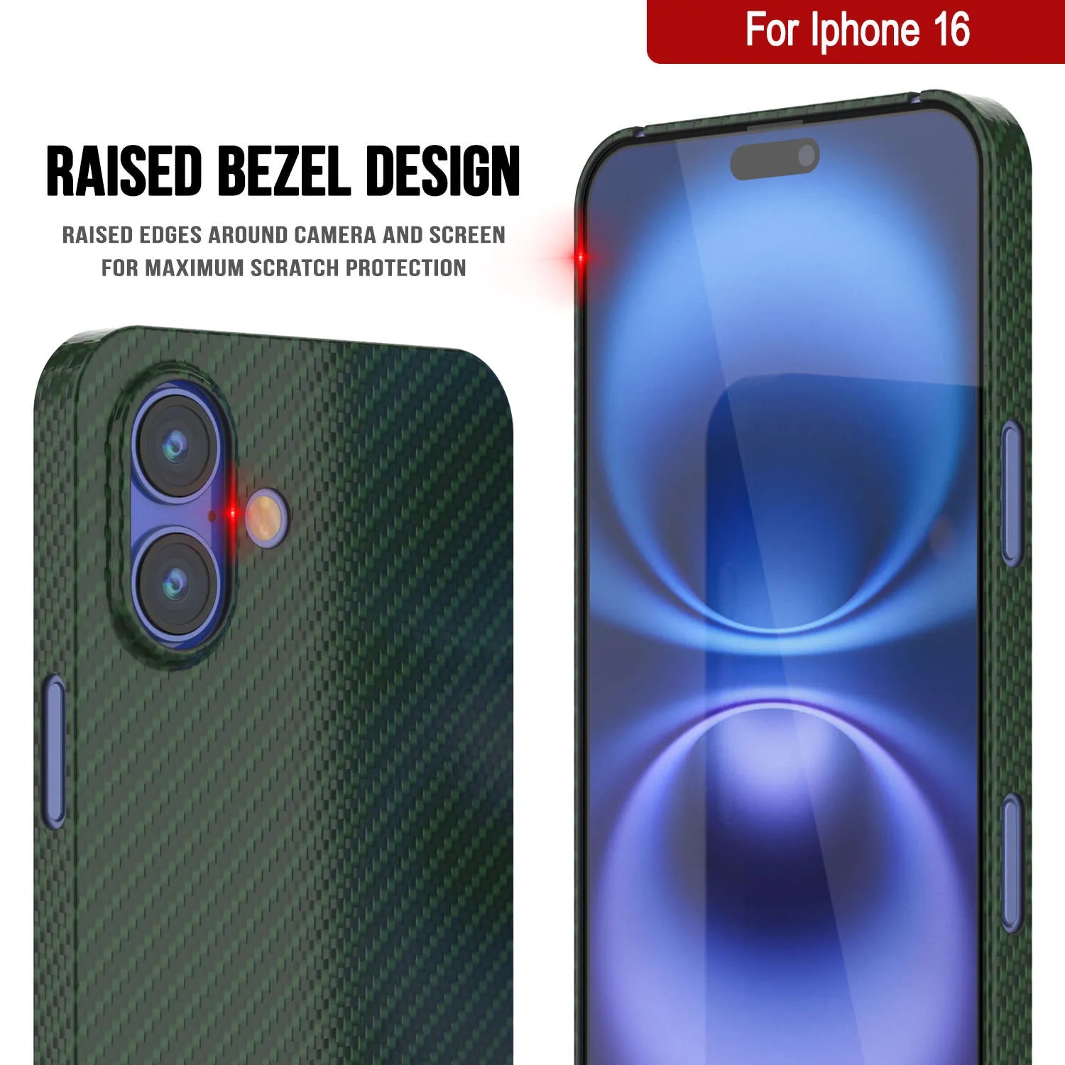 Punkcase iPhone 16 Carbon Fiber Case [AramidShield Series] Ultra Slim & Light Kevlar [Green]