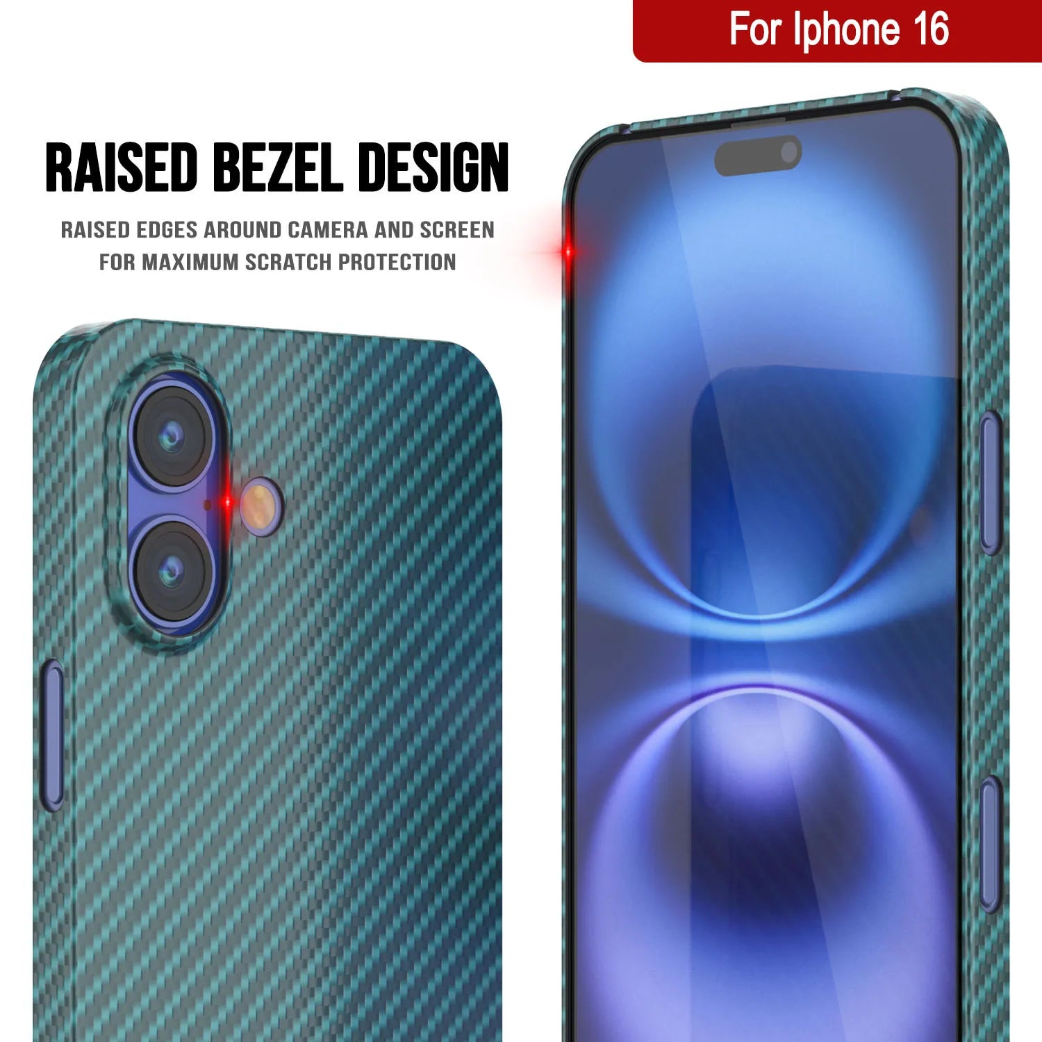 Punkcase iPhone 16 Carbon Fiber Case [AramidShield Series] Ultra Slim & Light Kevlar [Teal]