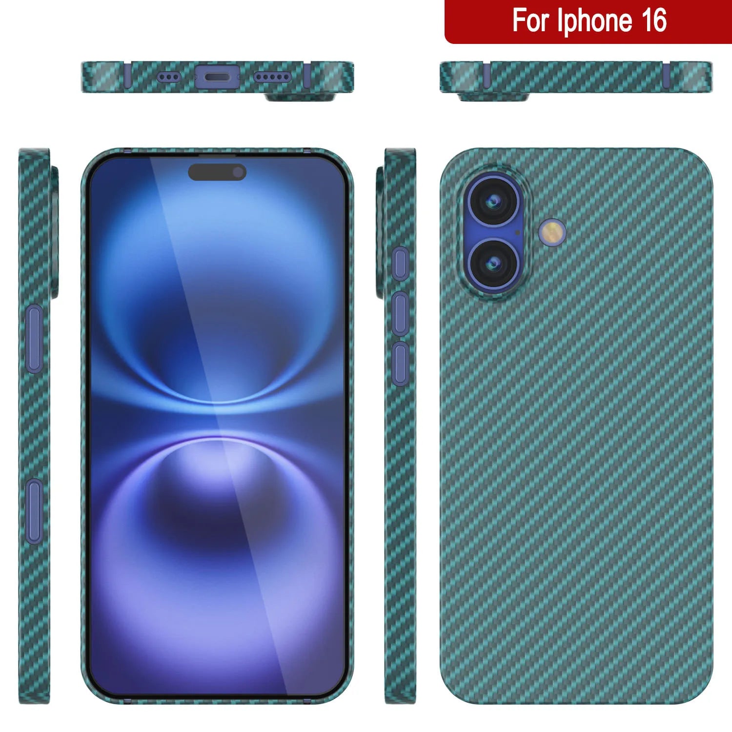 Punkcase iPhone 16 Carbon Fiber Case [AramidShield Series] Ultra Slim & Light Kevlar [Teal]