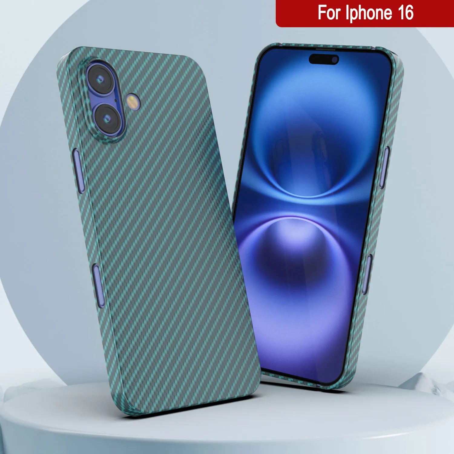 Punkcase iPhone 16 Carbon Fiber Case [AramidShield Series] Ultra Slim & Light Kevlar [Teal]