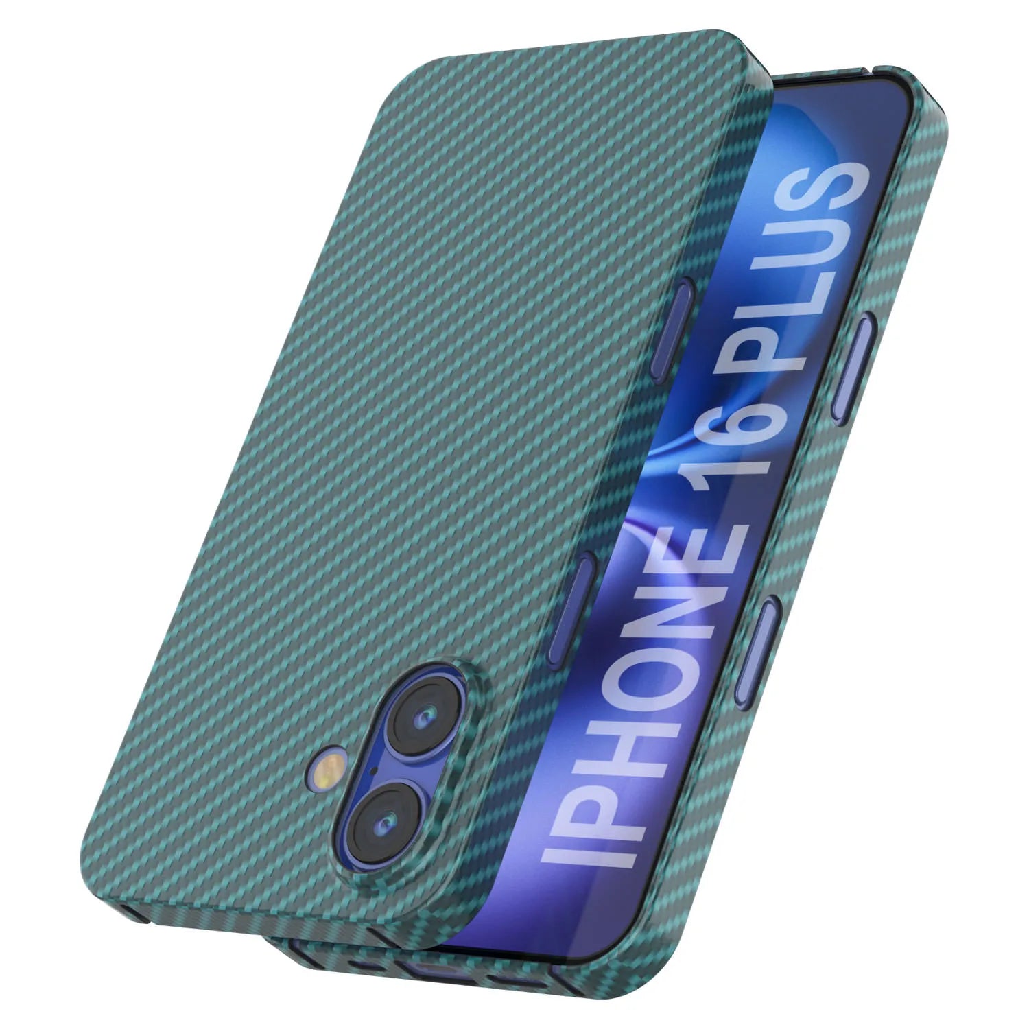 Punkcase iPhone 16 Plus Carbon Fiber Case [AramidShield Series] Ultra Slim & Light Kevlar [Teal]