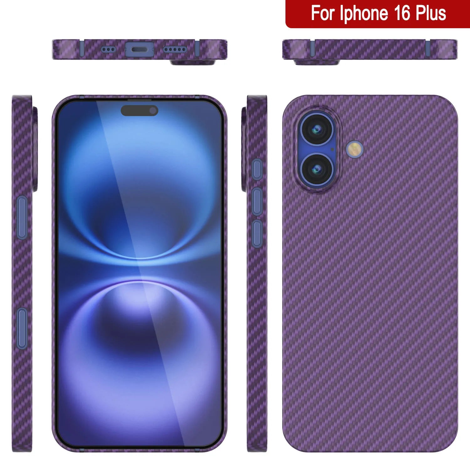 Punkcase iPhone 16 Plus Carbon Fiber Case [AramidShield Series] Ultra Slim & Light Kevlar [Purple]