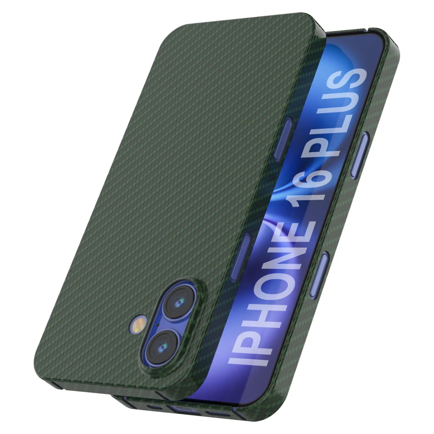 Punkcase iPhone 16 Plus Carbon Fiber Case [AramidShield Series] Ultra Slim & Light Kevlar [Green]