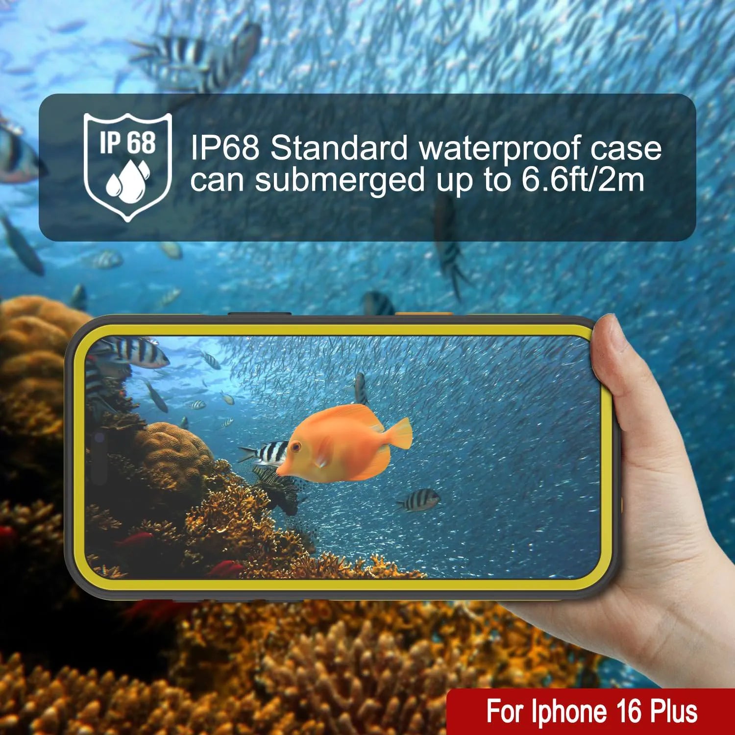 iPhone 16 Plus Waterproof Case [Kickstud 2.0 Series] Protective IP68 Cover W/Screen Protector & Kickstand (Yellow)