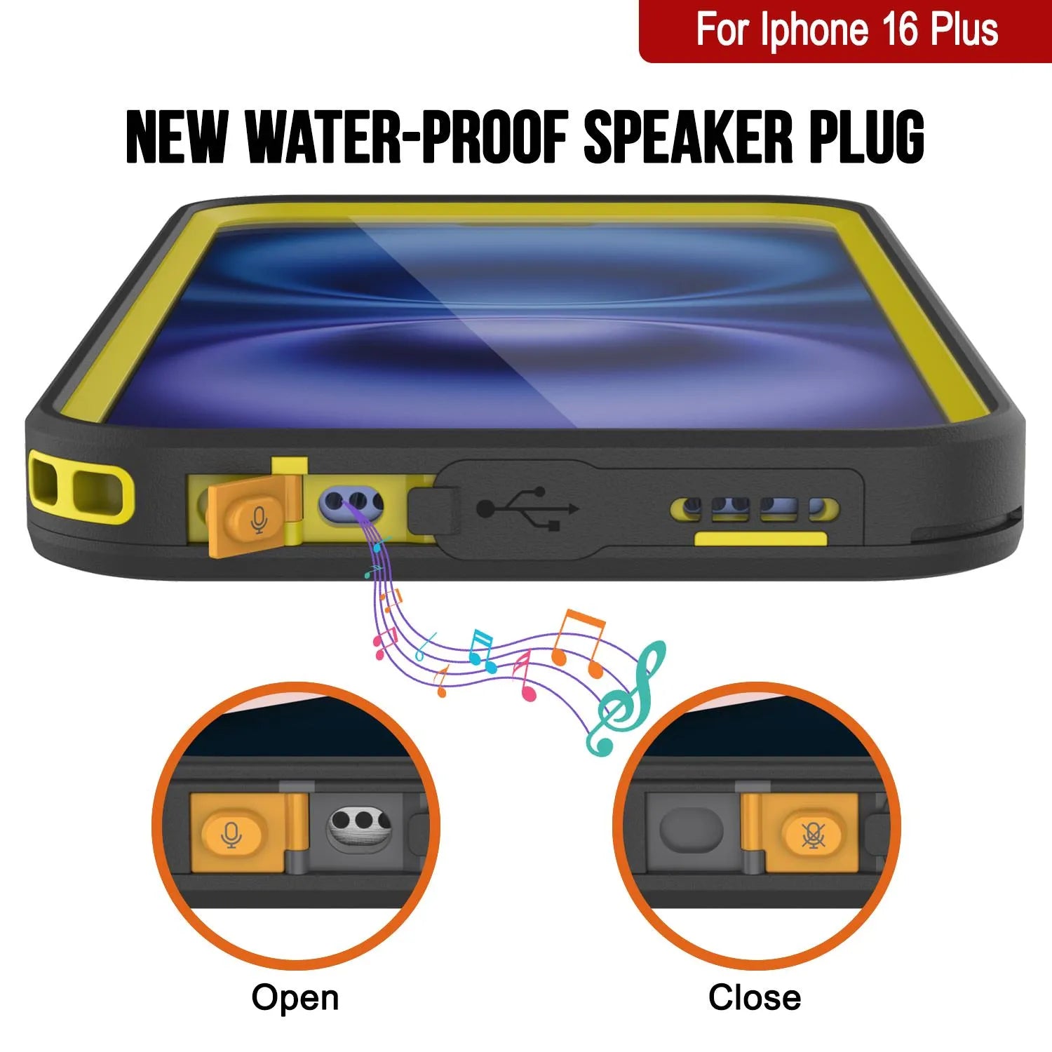 iPhone 16 Plus Waterproof Case [Kickstud 2.0 Series] Protective IP68 Cover W/Screen Protector & Kickstand (Yellow)