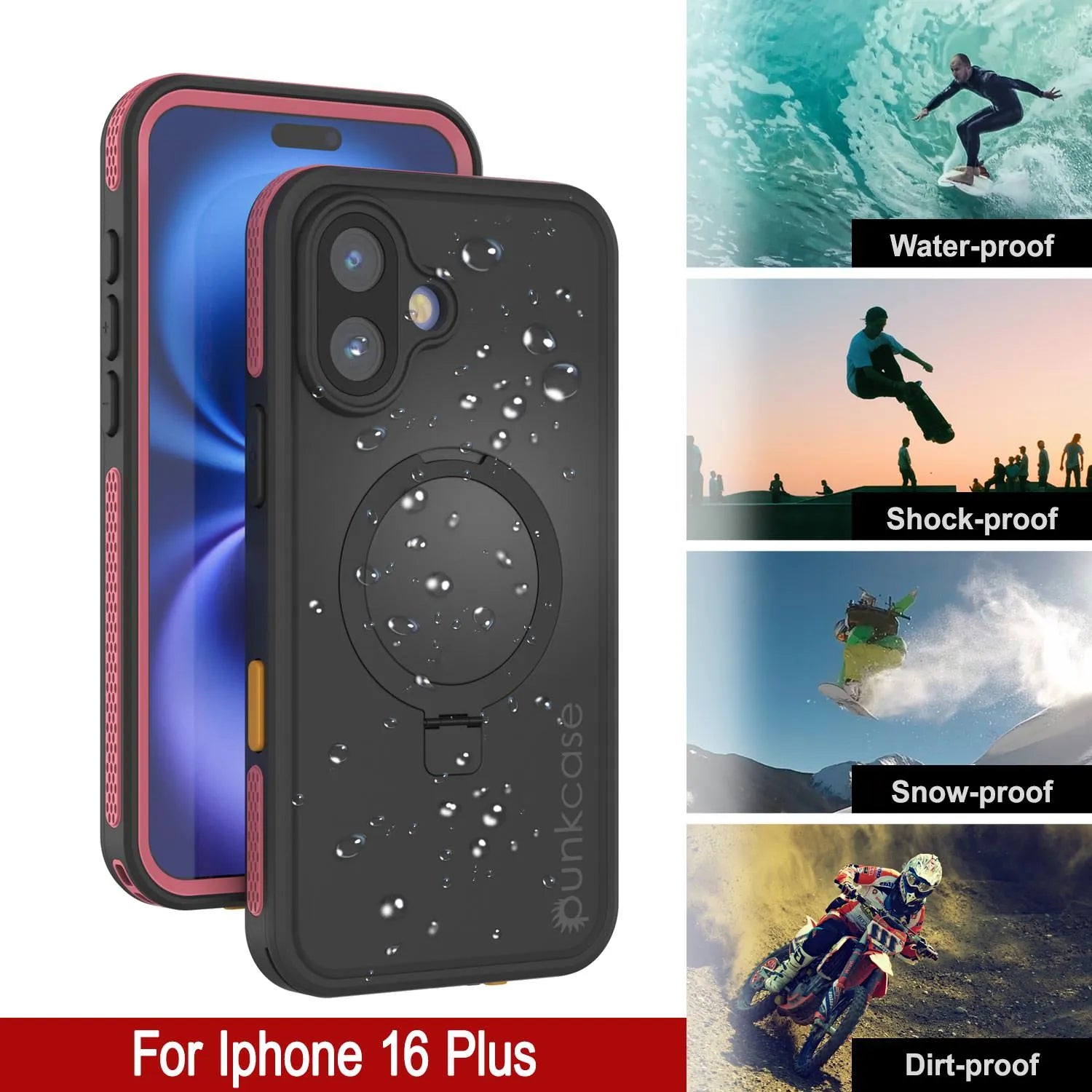 iPhone 16 Plus Waterproof Case [Kickstud 2.0 Series] Protective IP68 Cover W/Screen Protector & Kickstand [Pink]