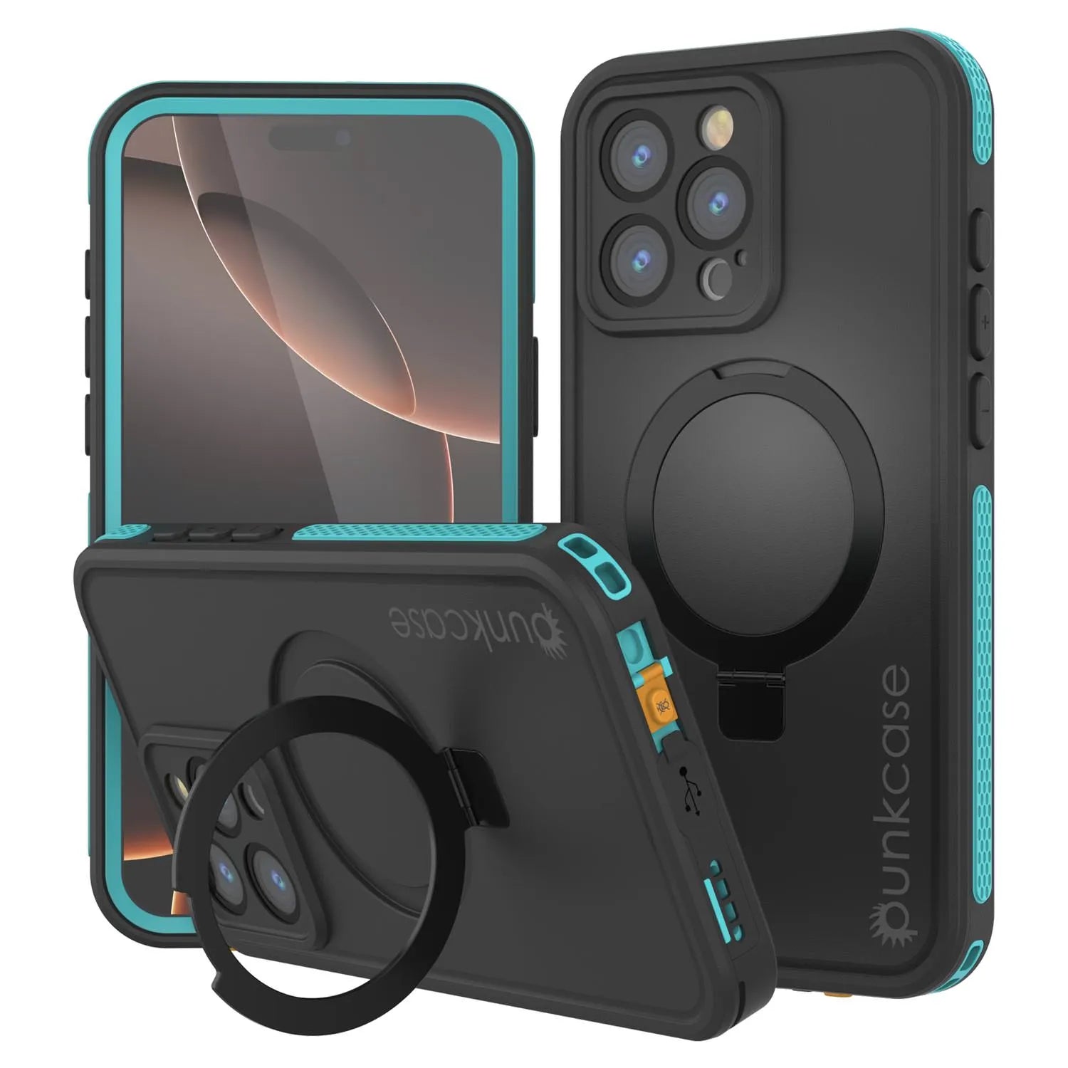 iPhone 16 pro Waterproof Case [Kickstud 2.0 Series] Protective IP68 Cover W/Screen Protector & Kickstand (Yellow)