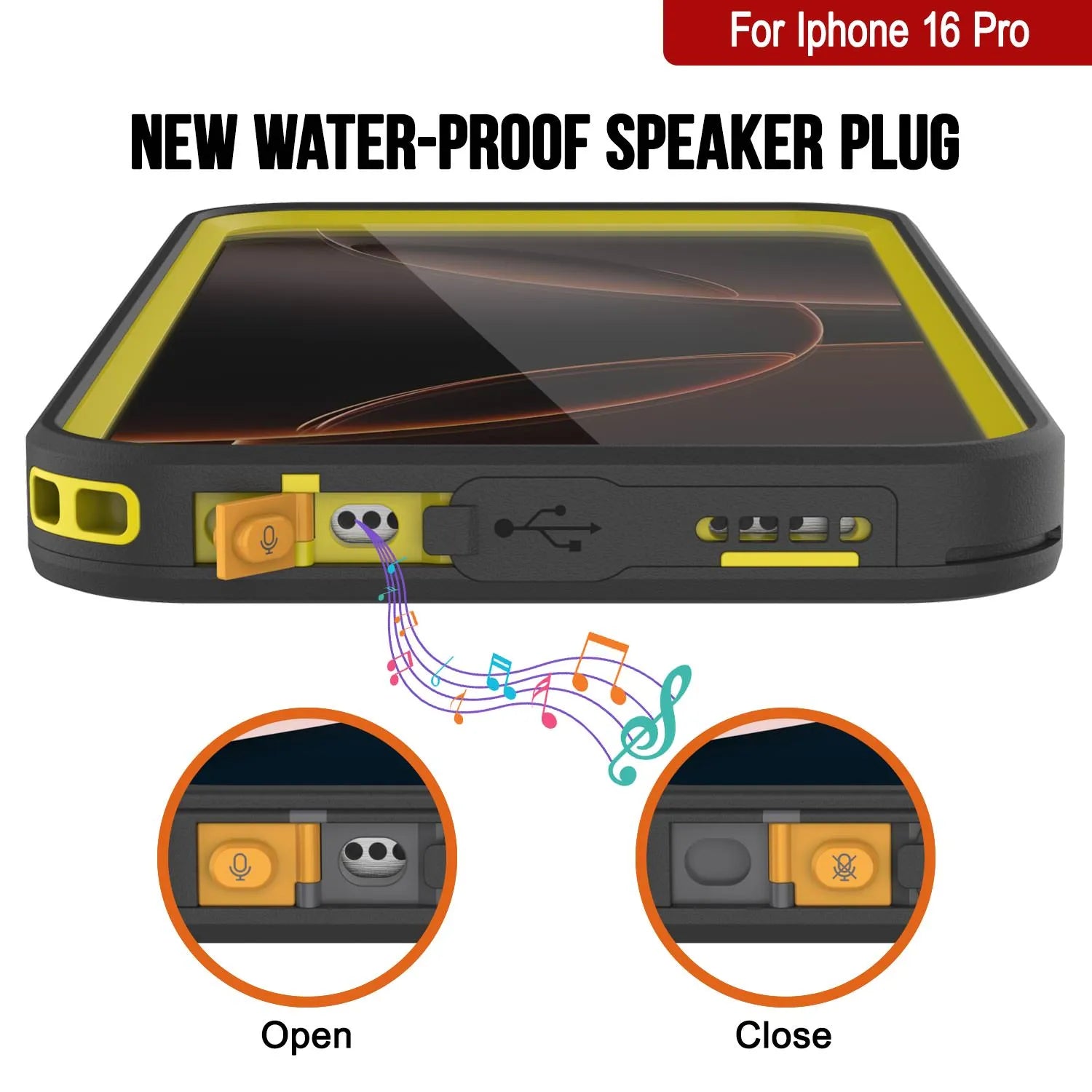 iPhone 16 pro Waterproof Case [Kickstud 2.0 Series] Protective IP68 Cover W/Screen Protector & Kickstand (Yellow)