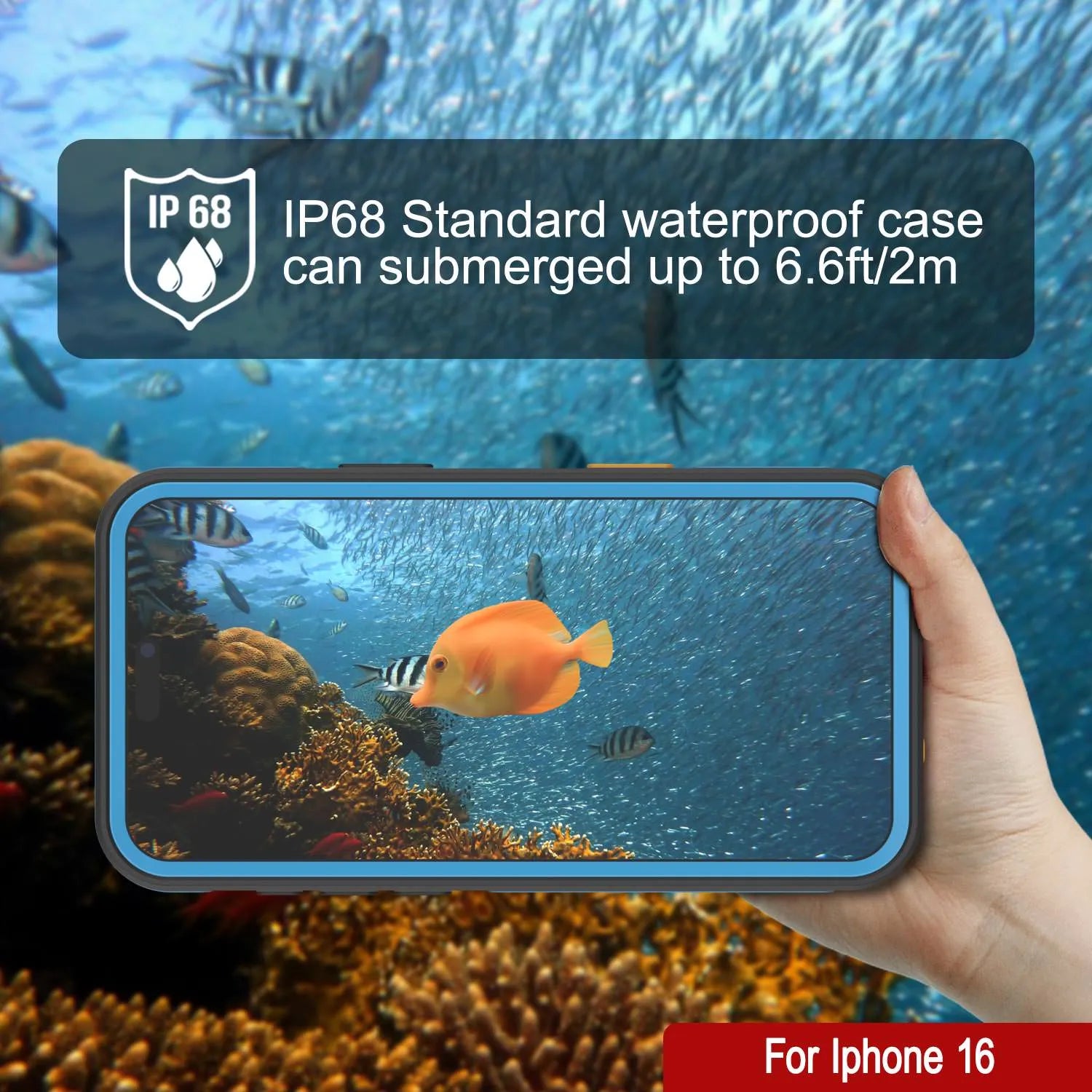 iPhone 16 Waterproof Case [Kickstud 2.0 Series] Protective IP68 Cover W/Screen Protector & Kickstand [Blue]