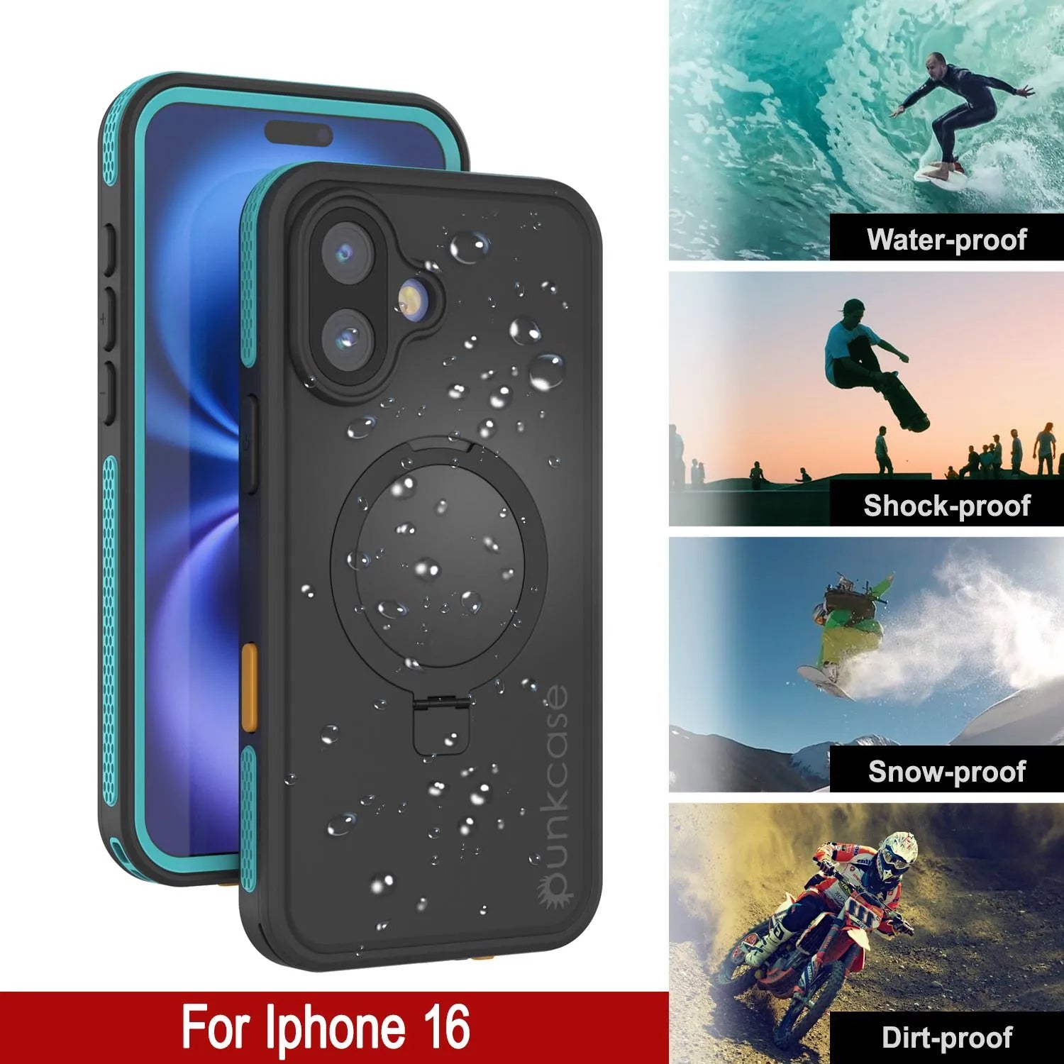 iPhone 16 Waterproof Case [Kickstud 2.0 Series] Protective IP68 Cover W/Screen Protector & Kickstand [Teal]