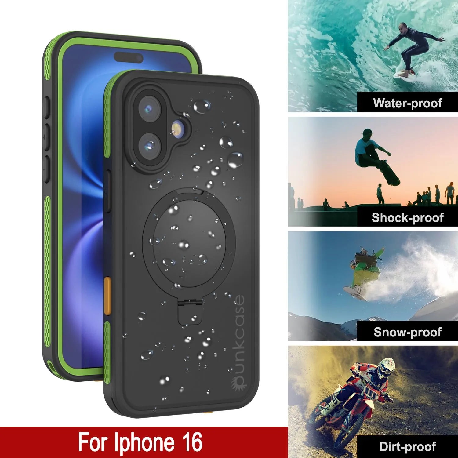 iPhone 16 Waterproof Case [Kickstud 2.0 Series] Protective IP68 Cover W/Screen Protector & Kickstand [Green]