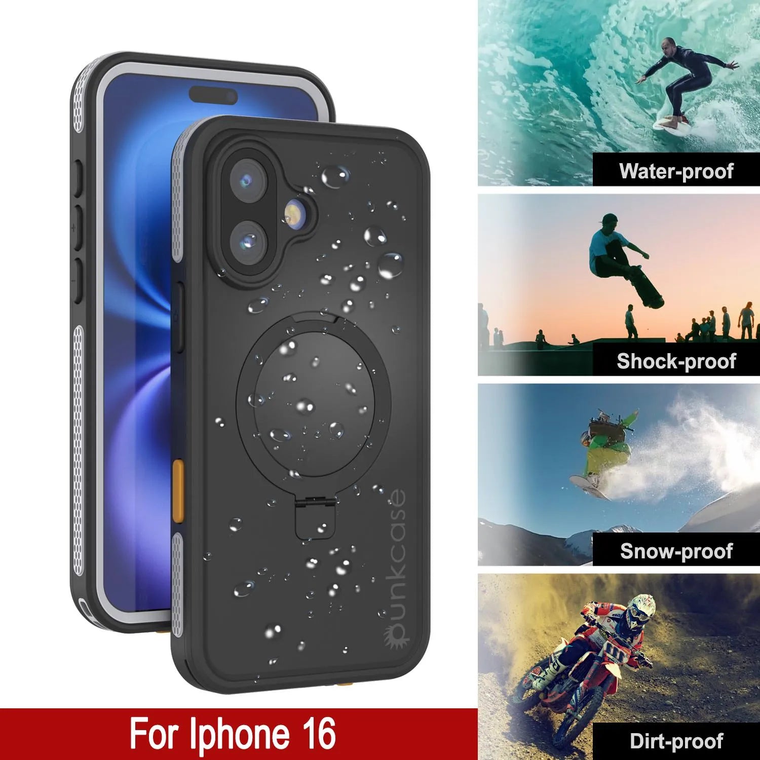 iPhone 16 Waterproof Case [Kickstud 2.0 Series] Protective IP68 Cover W/Screen Protector & Kickstand [White]