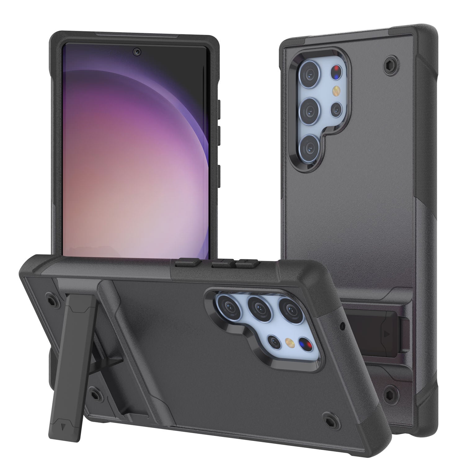 Punkcase Galaxy S23 Ultra Case [Reliance Series] Protective Hybrid Military Grade Cover W/Built-in Kickstand [Black]