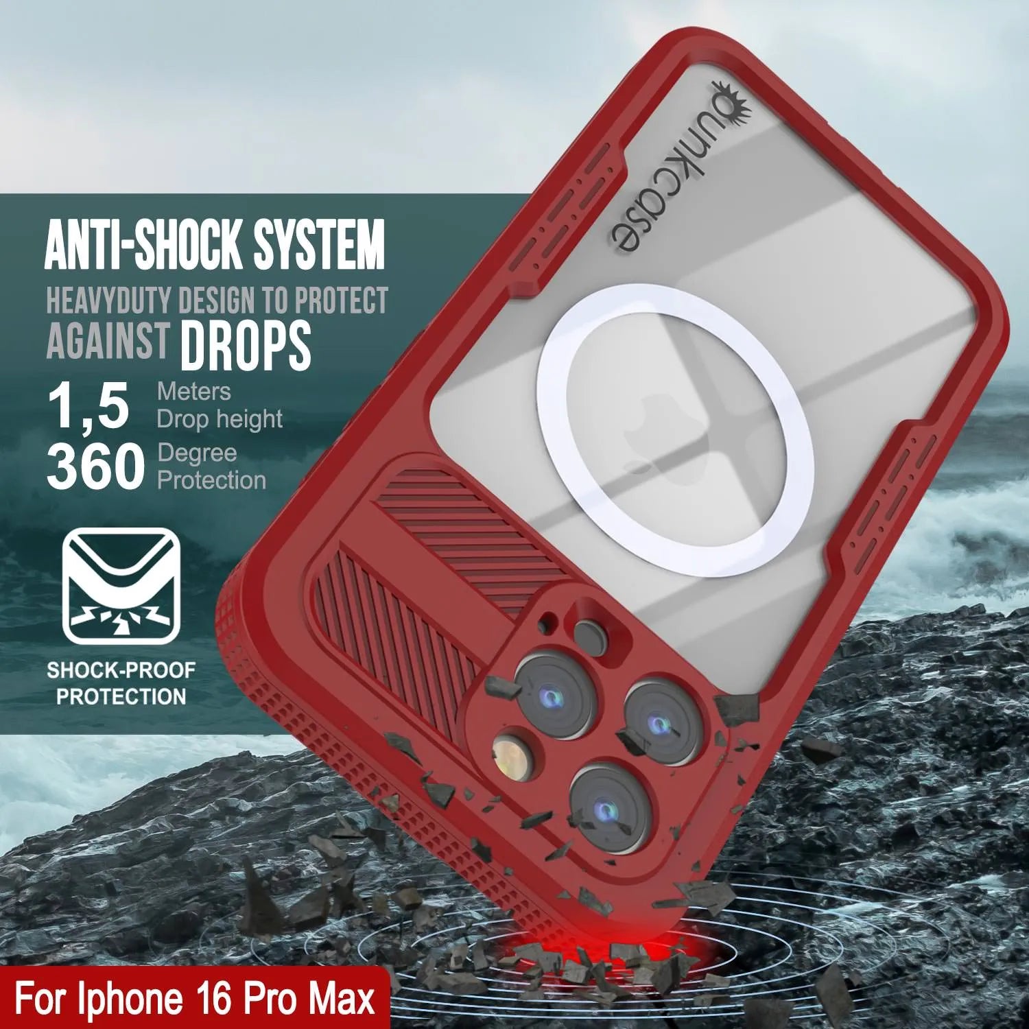 iPhone 16 Pro Max Waterproof Case [Alpine 2.0 Series] [Slim Fit] [IP68 Certified] [Shockproof] [Red]