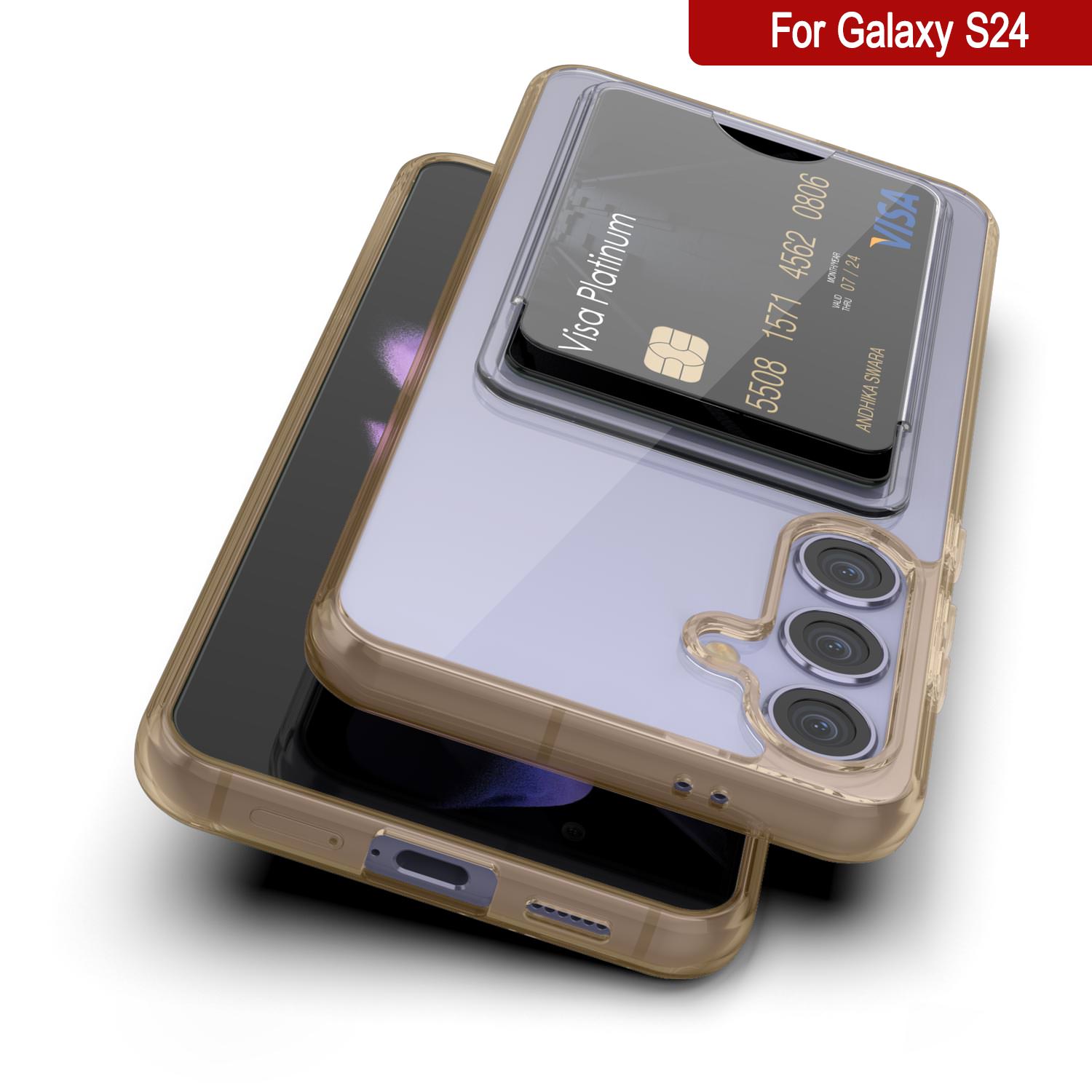Galaxy S24 Card Holder Case [Crystal CardSlot Series] [Slim Fit] [Orange]