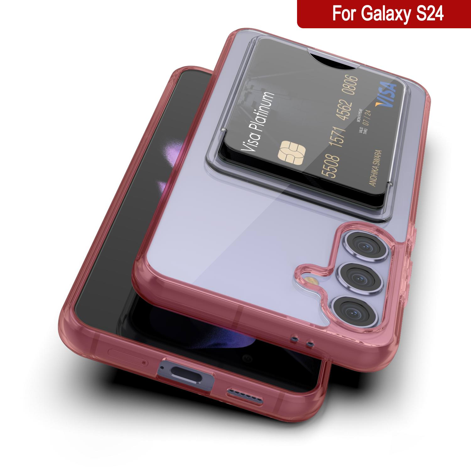 Galaxy S24 Card Holder Case [Crystal CardSlot Series] [Slim Fit] [Red]