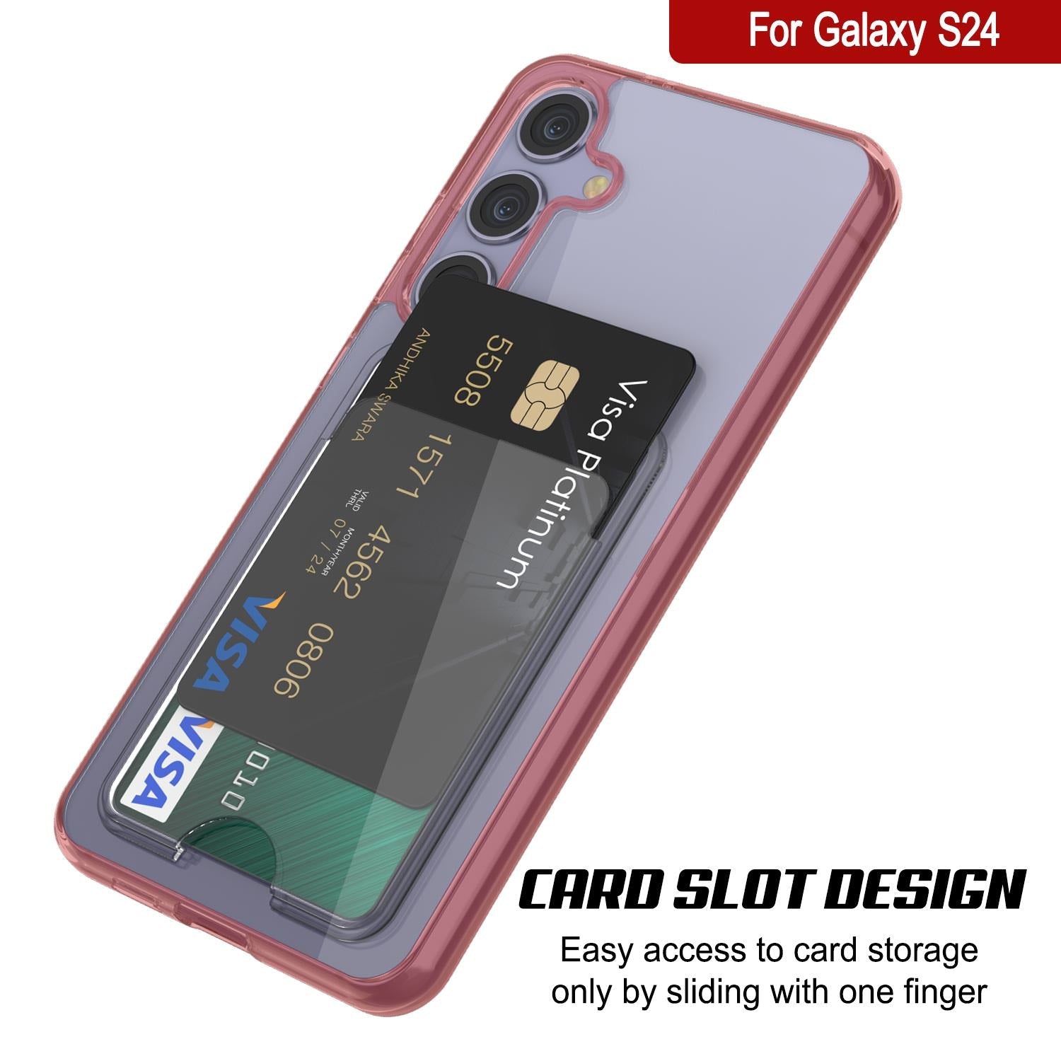 Galaxy S24 Card Holder Case [Crystal CardSlot Series] [Slim Fit] [Red]