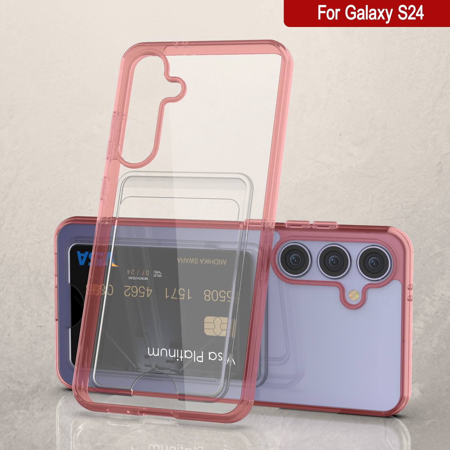 Galaxy S24 Card Holder Case [Crystal CardSlot Series] [Slim Fit] [Red]