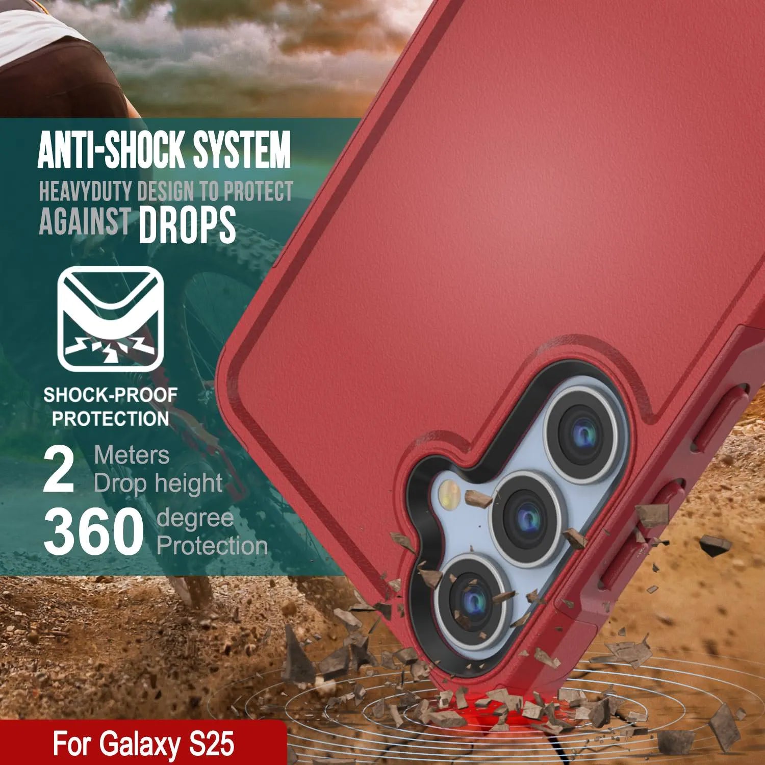 PunkCase Galaxy S25 Case, [Spartan 2.0 Series] Clear Rugged Heavy Duty Cover [Red]