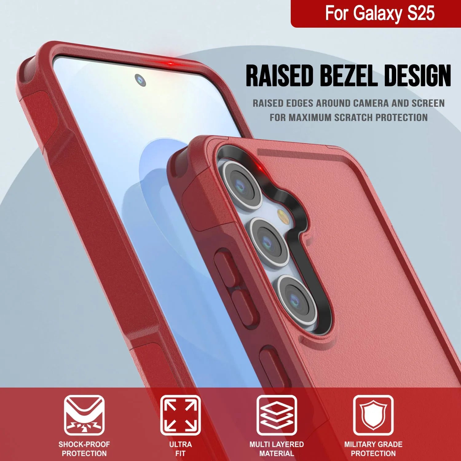 PunkCase Galaxy S25 Case, [Spartan 2.0 Series] Clear Rugged Heavy Duty Cover [Red]