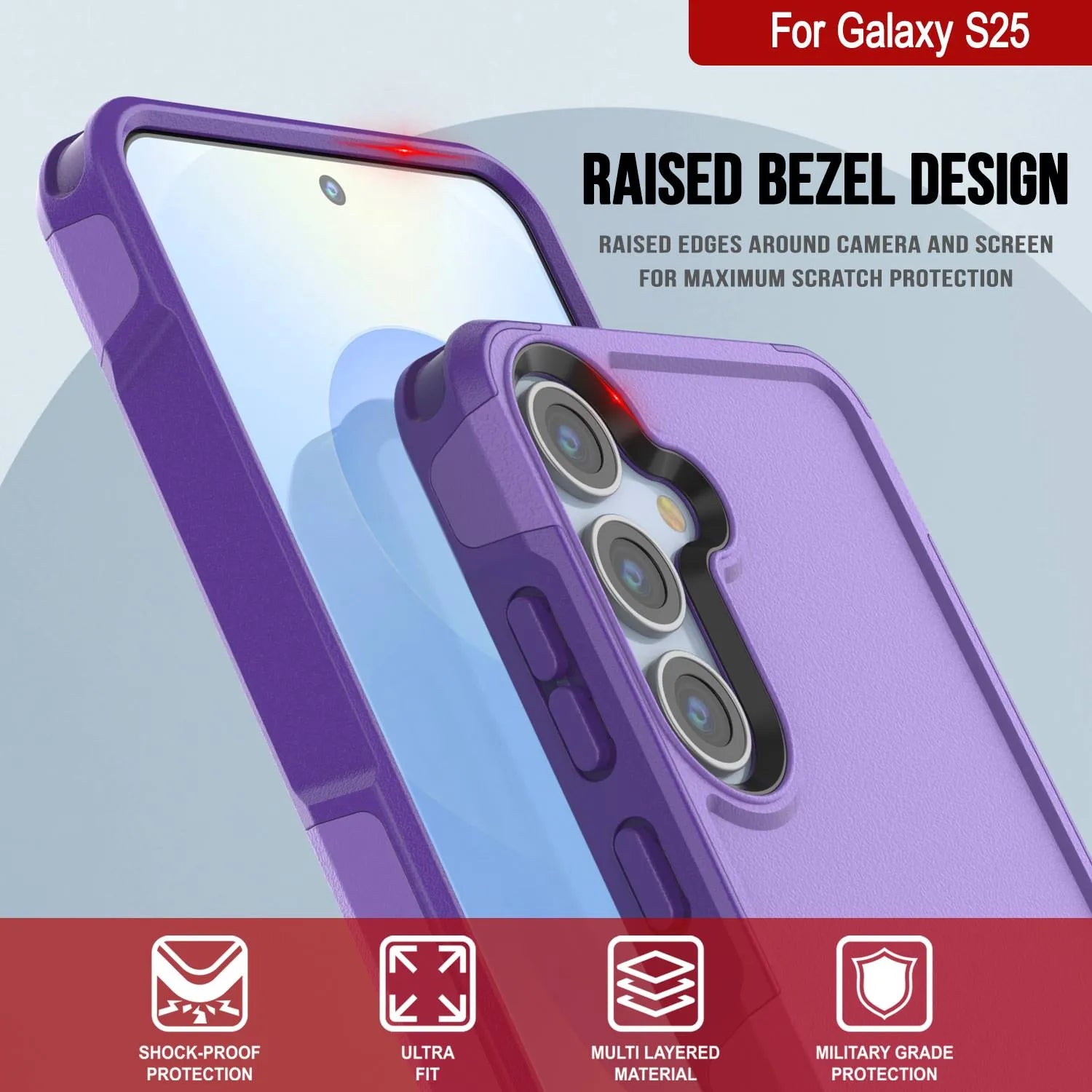 PunkCase Galaxy S25 Case, [Spartan 2.0 Series] Clear Rugged Heavy Duty Cover [Purple]