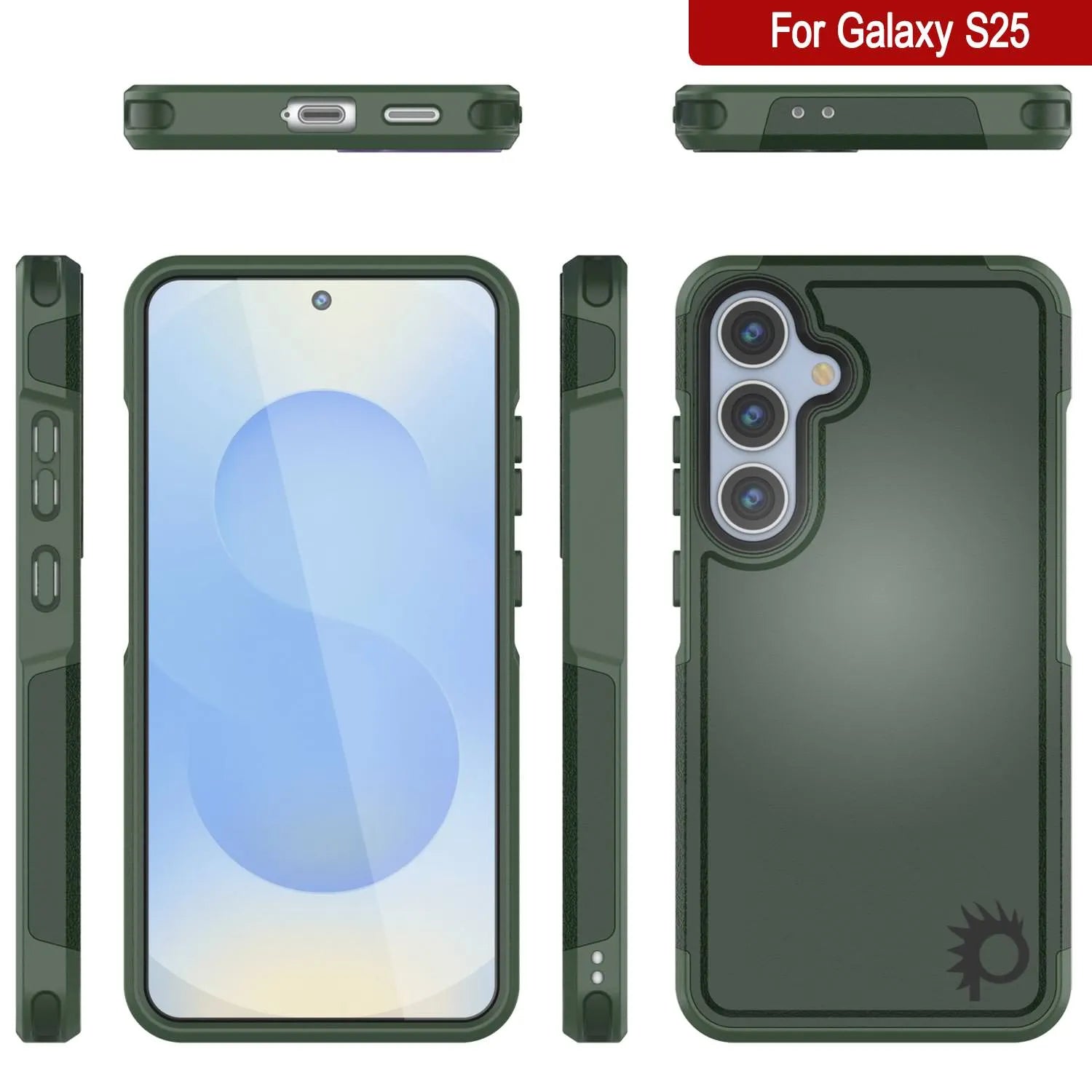 PunkCase Galaxy S25 Case, [Spartan 2.0 Series] Clear Rugged Heavy Duty Cover [Dark Green]