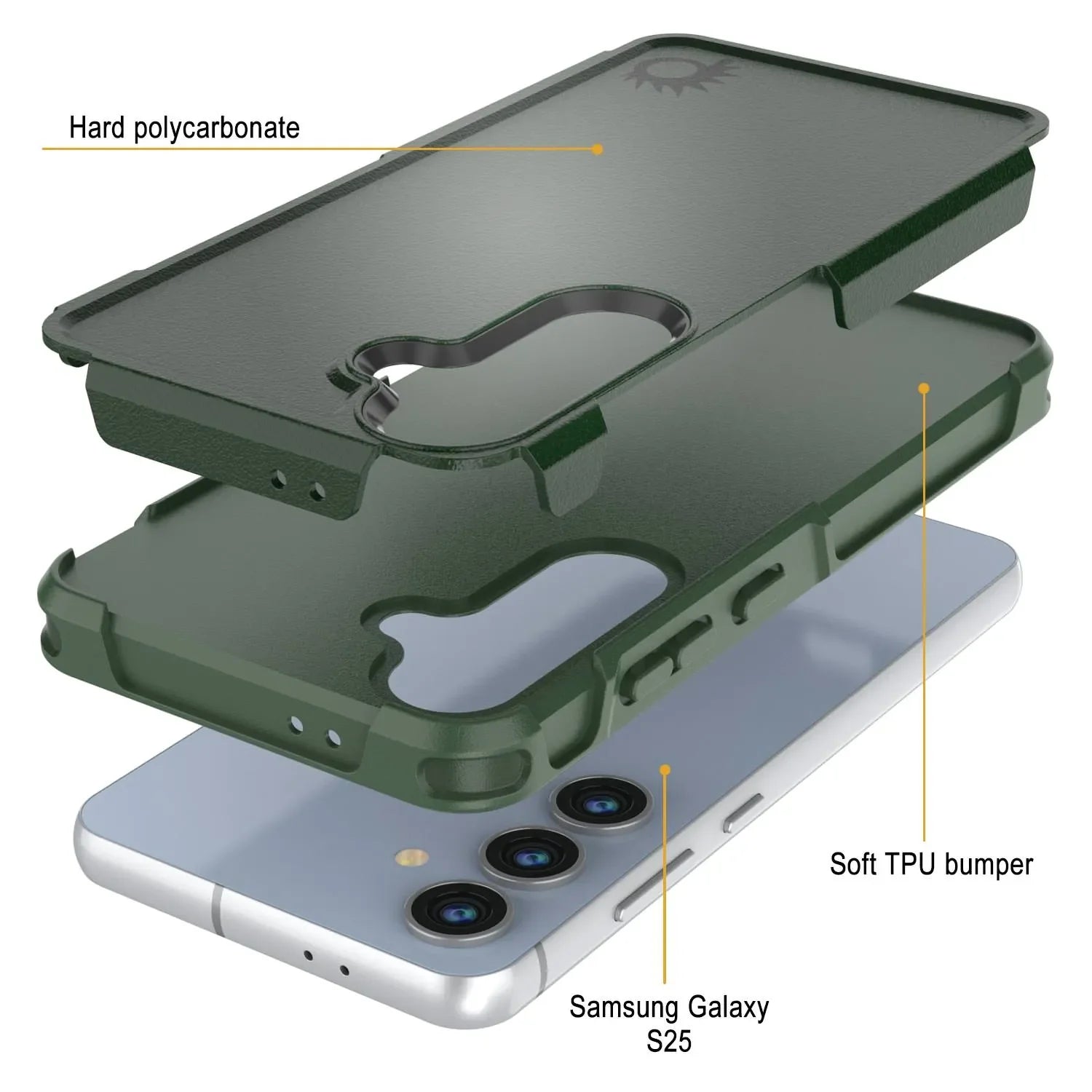 PunkCase Galaxy S25 Case, [Spartan 2.0 Series] Clear Rugged Heavy Duty Cover [Dark Green]