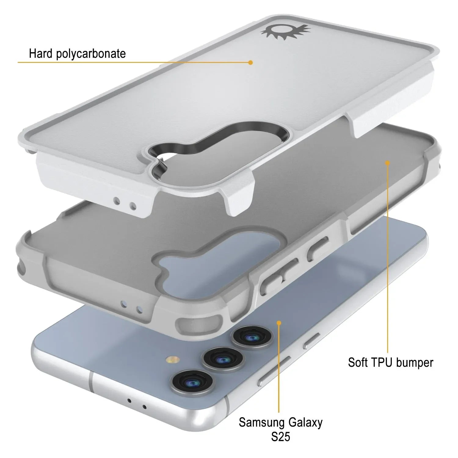 PunkCase Galaxy S25 Case, [Spartan 2.0 Series] Clear Rugged Heavy Duty Cover [White]