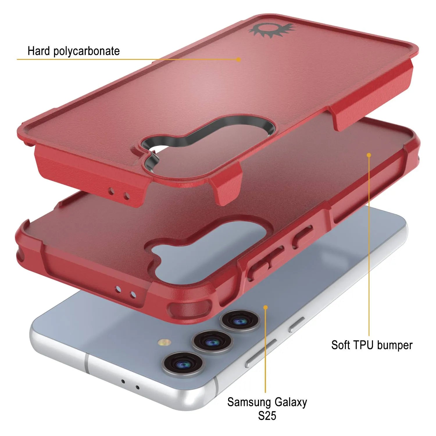 PunkCase Galaxy S25 Case, [Spartan 2.0 Series] Clear Rugged Heavy Duty Cover [Red]