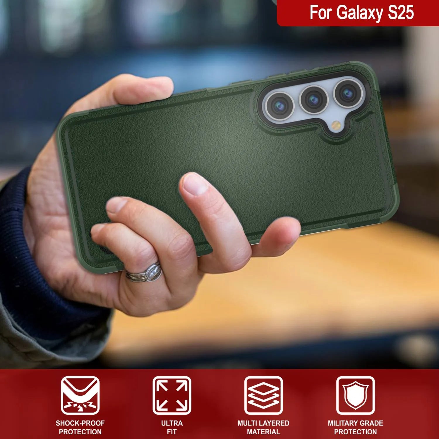 PunkCase Galaxy S25 Case, [Spartan 2.0 Series] Clear Rugged Heavy Duty Cover [Dark Green]