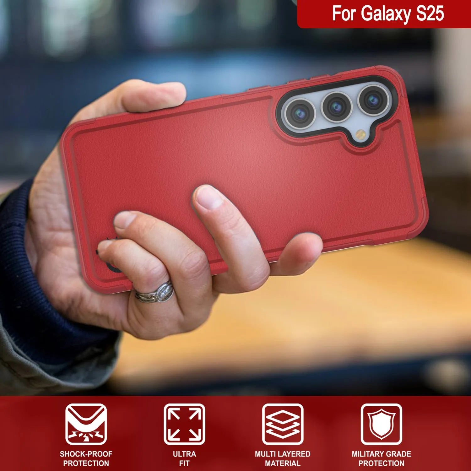 PunkCase Galaxy S25 Case, [Spartan 2.0 Series] Clear Rugged Heavy Duty Cover [Red]