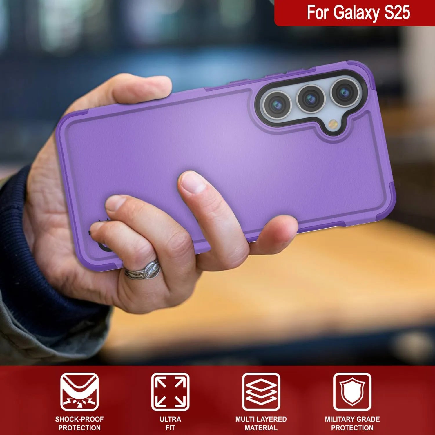 PunkCase Galaxy S25 Case, [Spartan 2.0 Series] Clear Rugged Heavy Duty Cover [Purple]