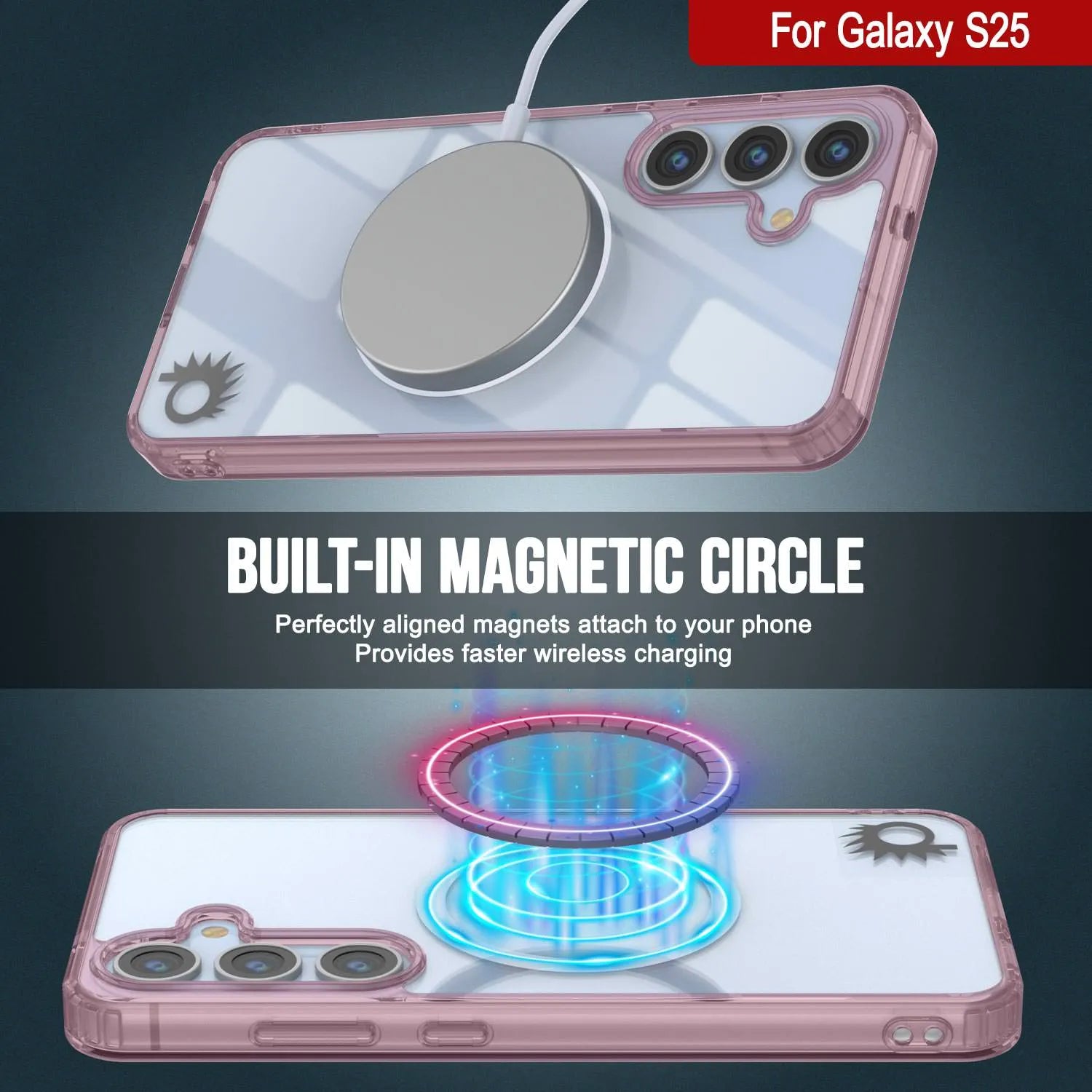 Galaxy S25 Magnetic Wireless Charging Case [Clear Acrylic Series] [Non-Slip] For Galaxy S25 [Rose]