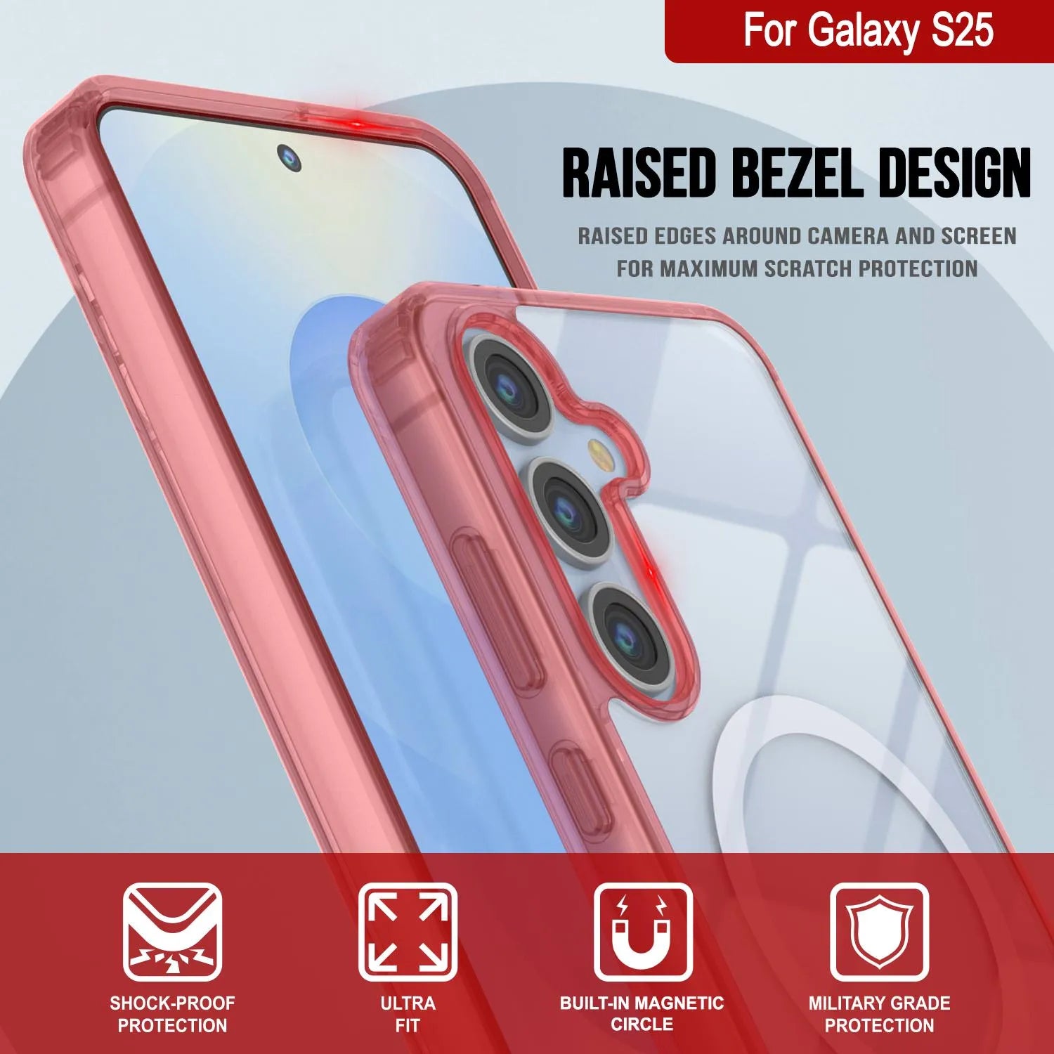 Galaxy S25 Magnetic Wireless Charging Case [Clear Acrylic Series] [Non-Slip] For Galaxy S25 [Red]