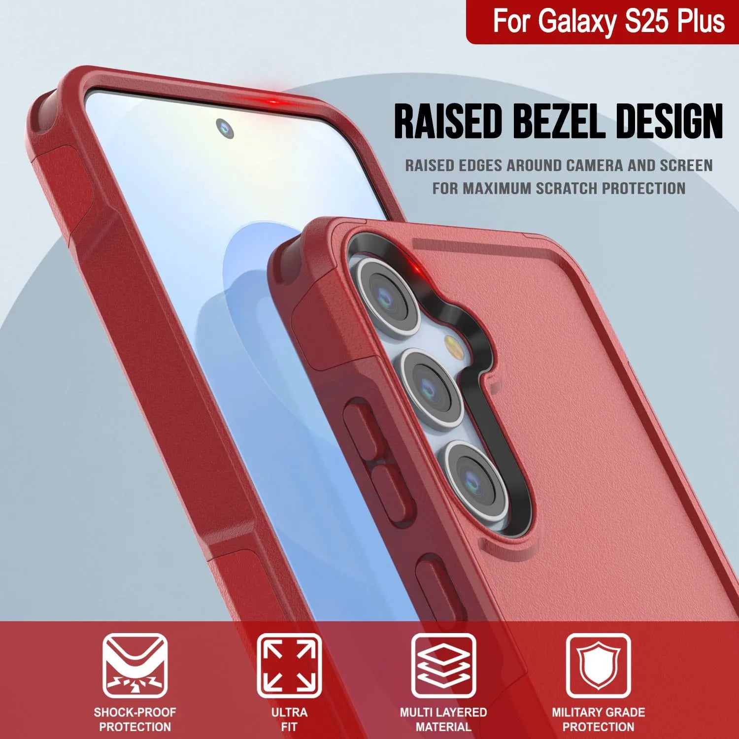 PunkCase Galaxy S25+ Plus Case, [Spartan 2.0 Series] Clear Rugged Heavy Duty Cover [Red]