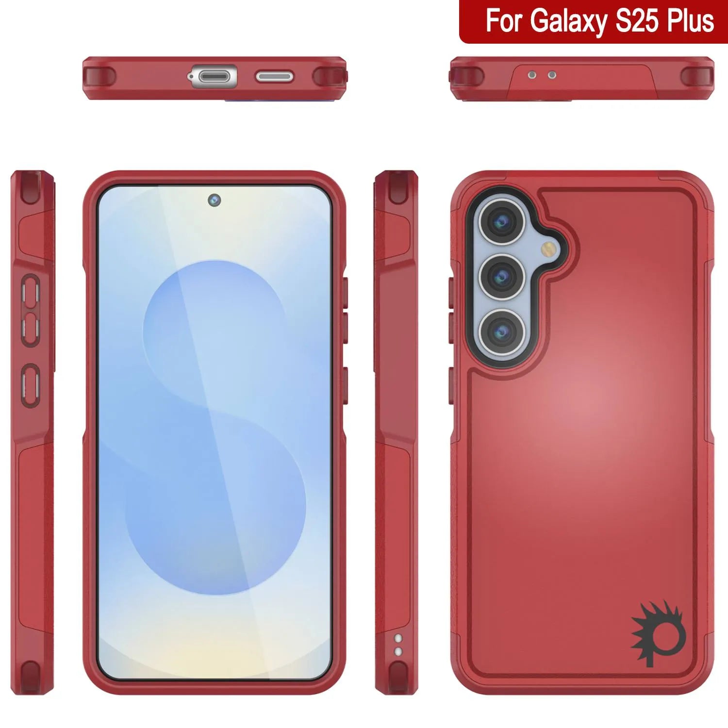 PunkCase Galaxy S25+ Plus Case, [Spartan 2.0 Series] Clear Rugged Heavy Duty Cover [Red]