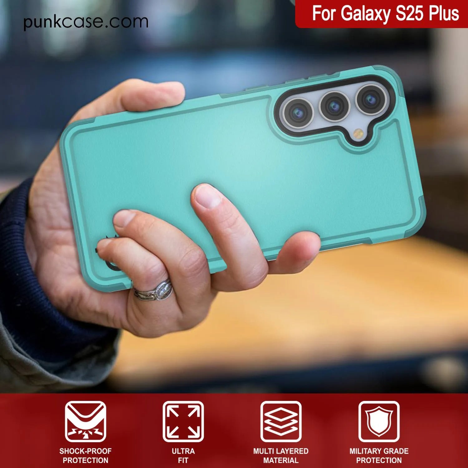 PunkCase Galaxy S25+ Plus Case, [Spartan 2.0 Series] Clear Rugged Heavy Duty Cover [Light Blue]