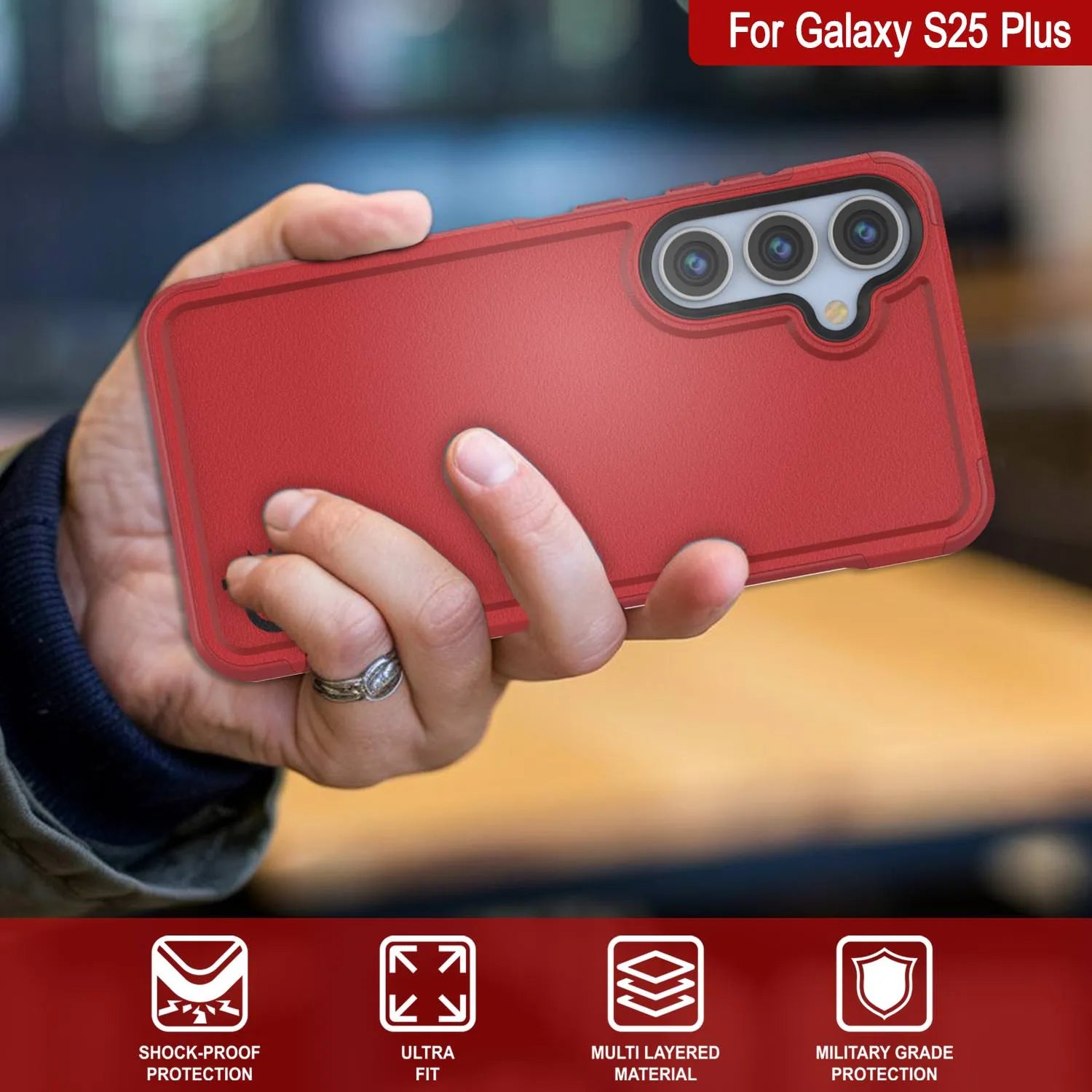 PunkCase Galaxy S25+ Plus Case, [Spartan 2.0 Series] Clear Rugged Heavy Duty Cover [Red]