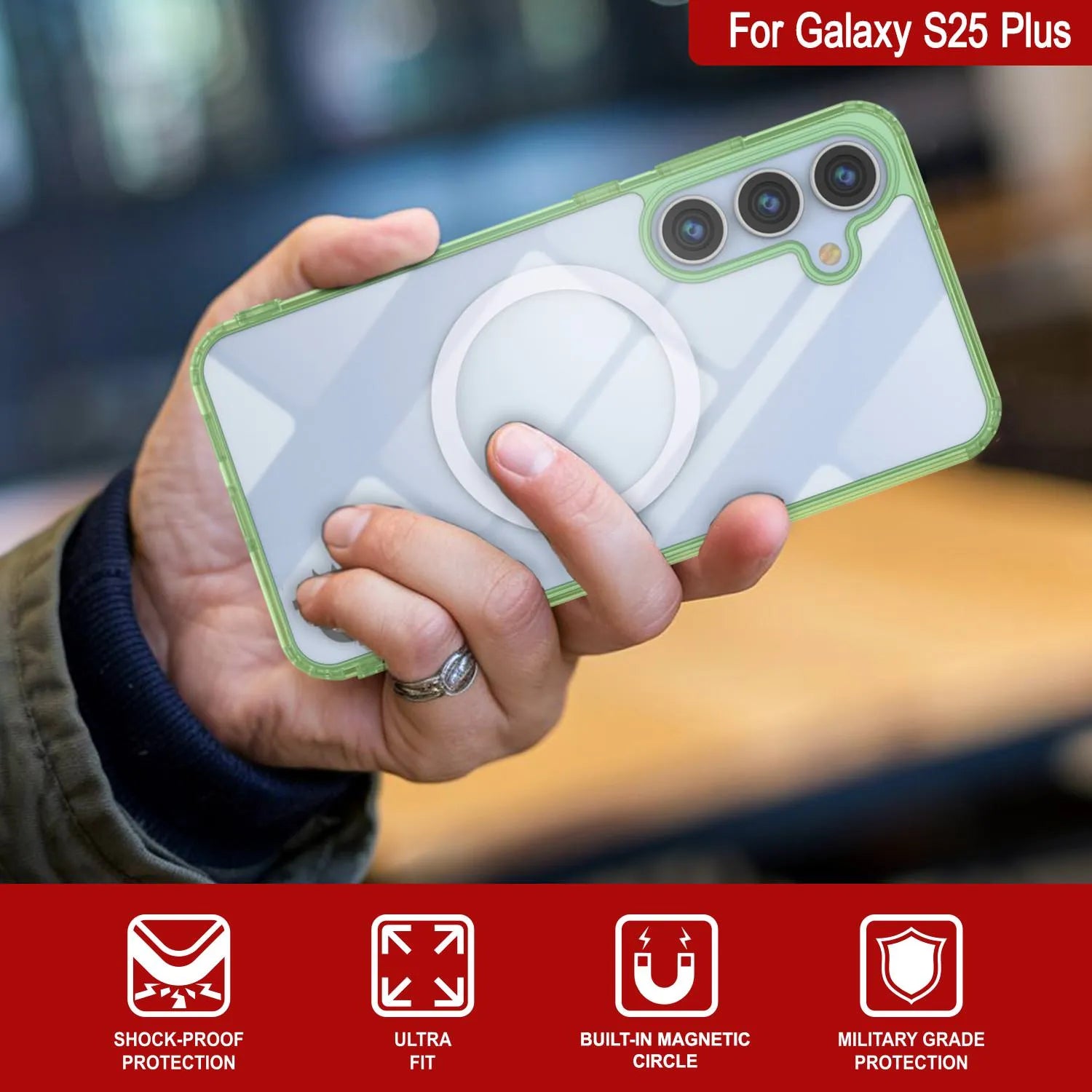 Galaxy S25 Plus Magnetic Wireless Charging Case [Clear Acrylic Series] [Non-Slip] For Galaxy S25 Plus [Green]