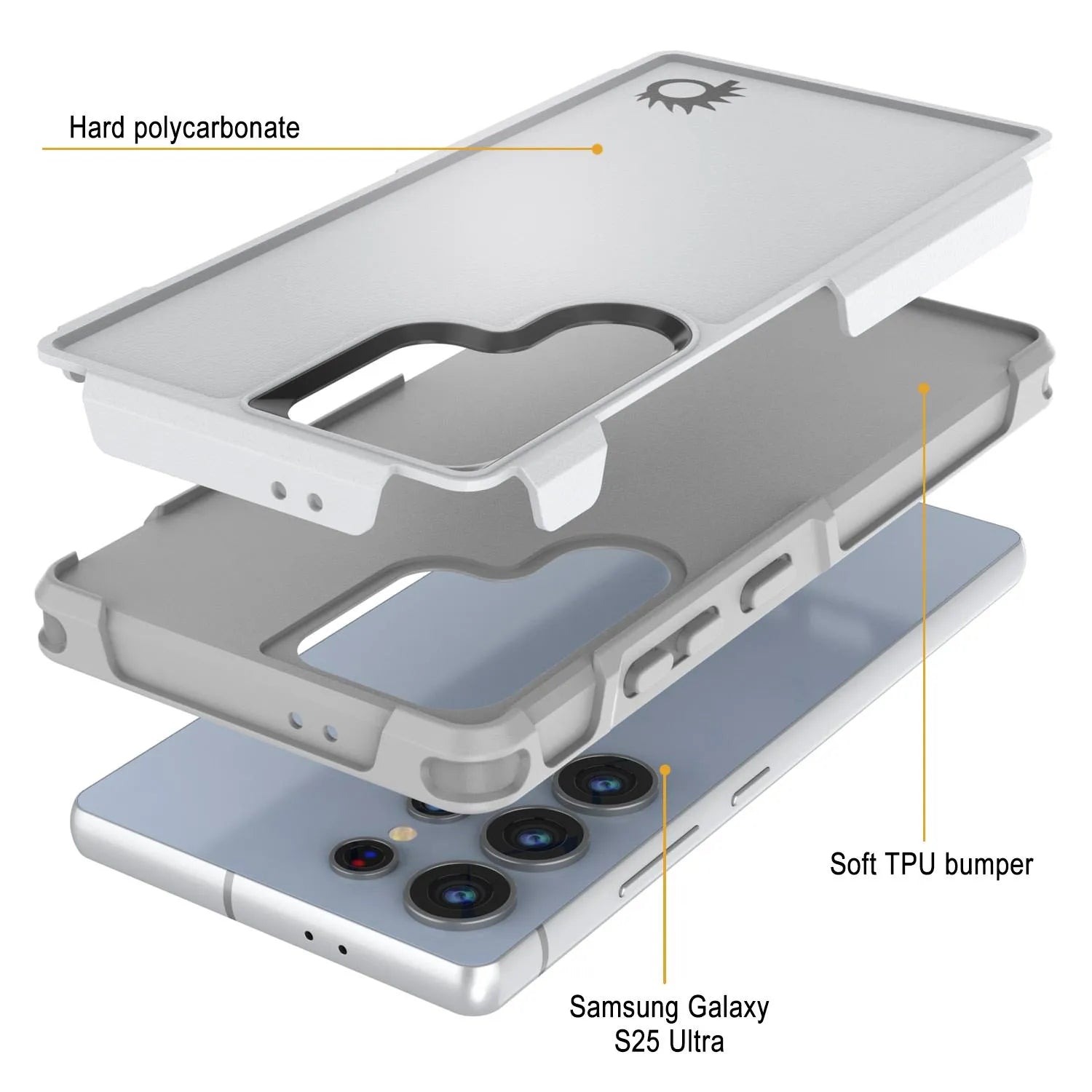 PunkCase Galaxy S25 Ultra Case, [Spartan 2.0 Series] Clear Rugged Heavy Duty Cover [White]