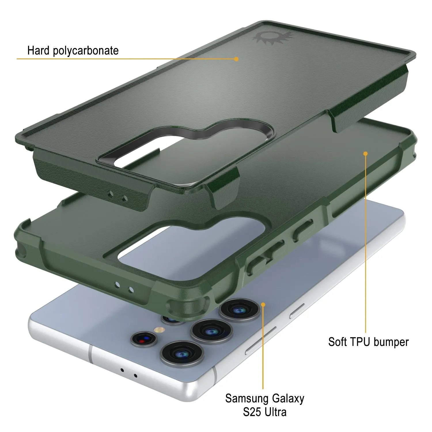 PunkCase Galaxy S25 Ultra Case, [Spartan 2.0 Series] Clear Rugged Heavy Duty Cover [Dark Green]