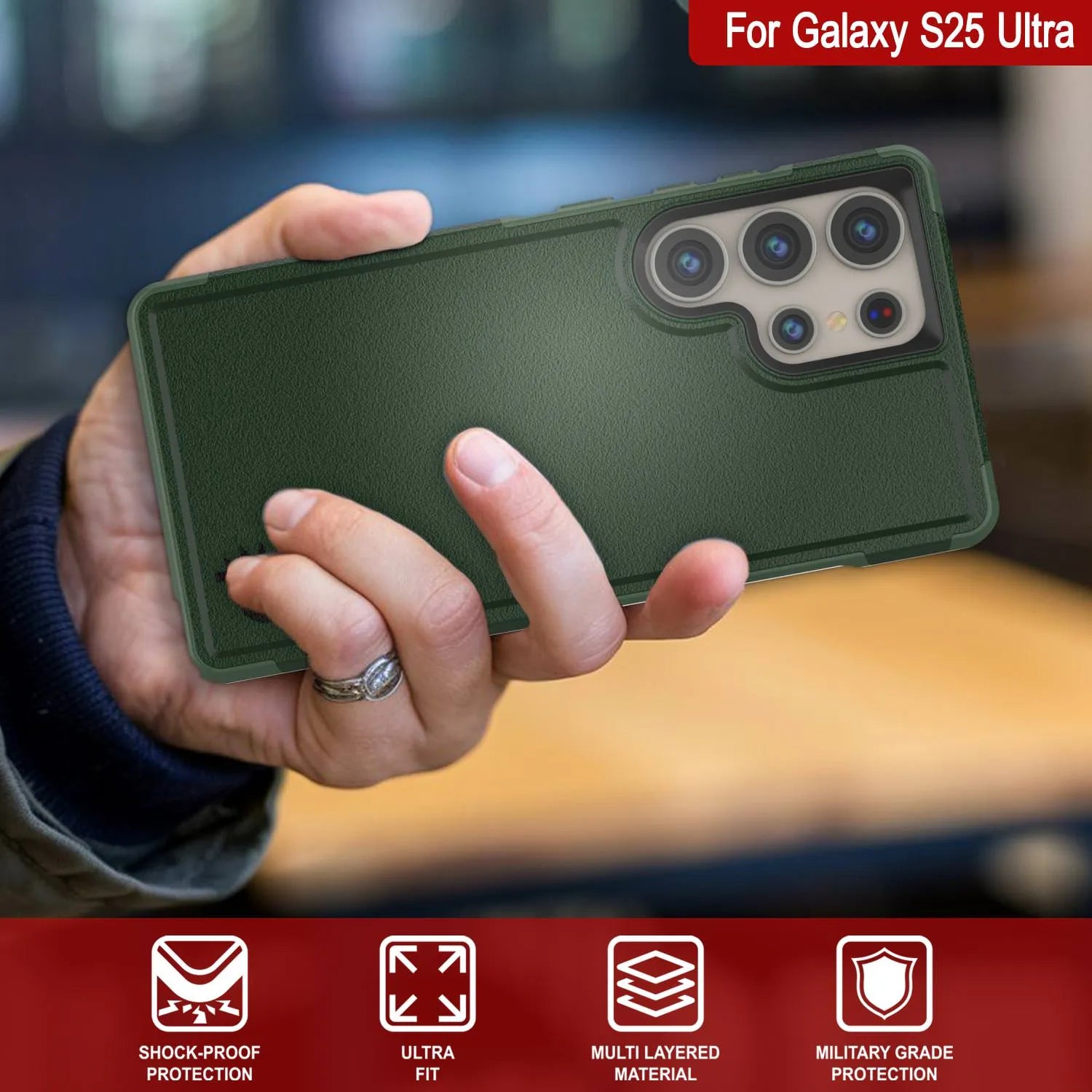 PunkCase Galaxy S25 Ultra Case, [Spartan 2.0 Series] Clear Rugged Heavy Duty Cover [Dark Green]