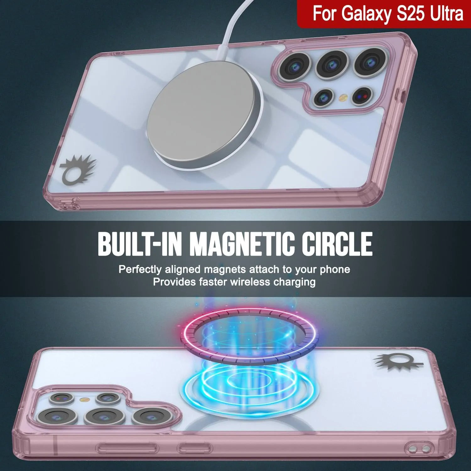 Galaxy S25 Ultra Magnetic Wireless Charging Case [Clear Acrylic Series] [Non-Slip] For Galaxy S25 Ultra [Rose]