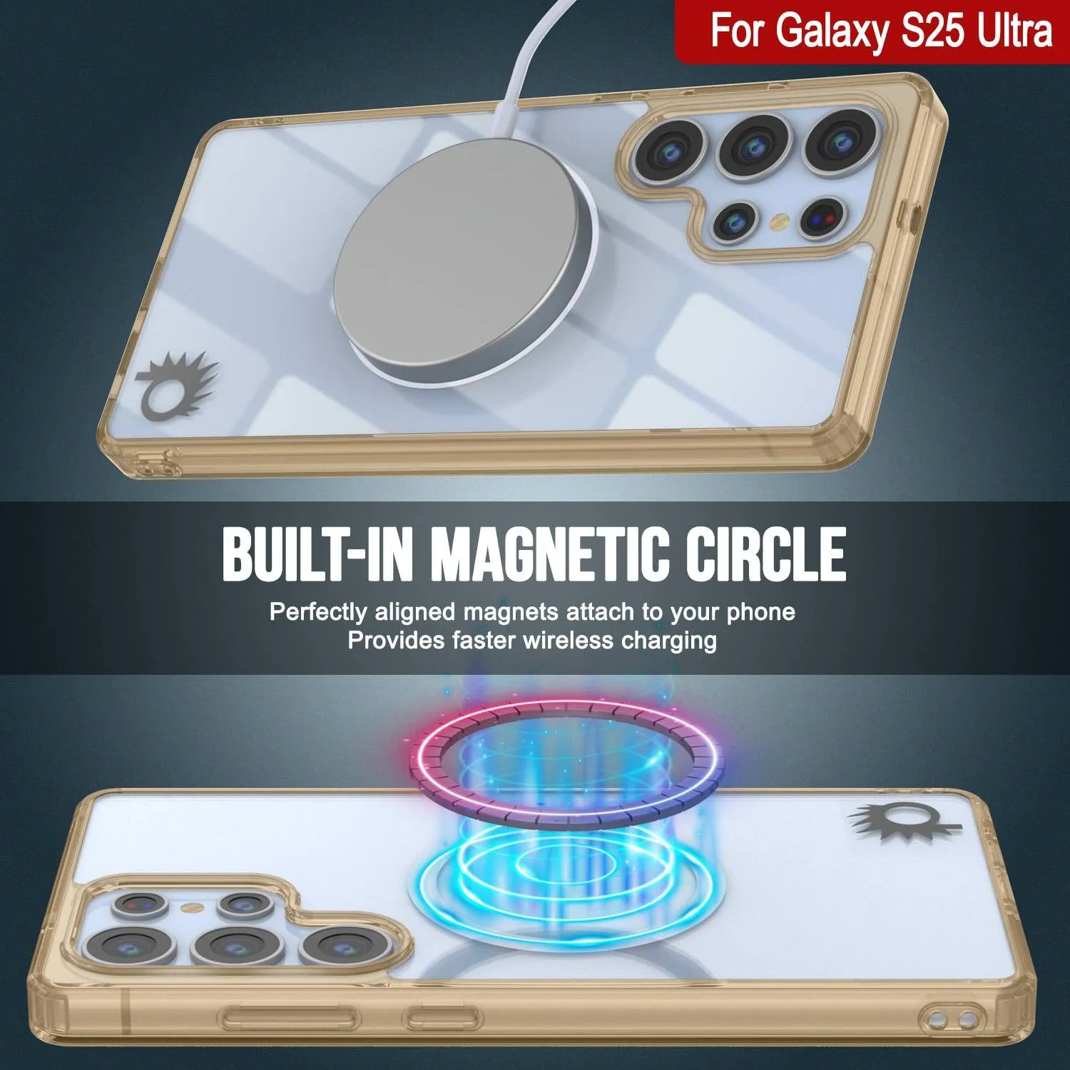 Galaxy S25 Ultra Magnetic Wireless Charging Case [Clear Acrylic Series] [Non-Slip] For Galaxy S25 Ultra [Gold]