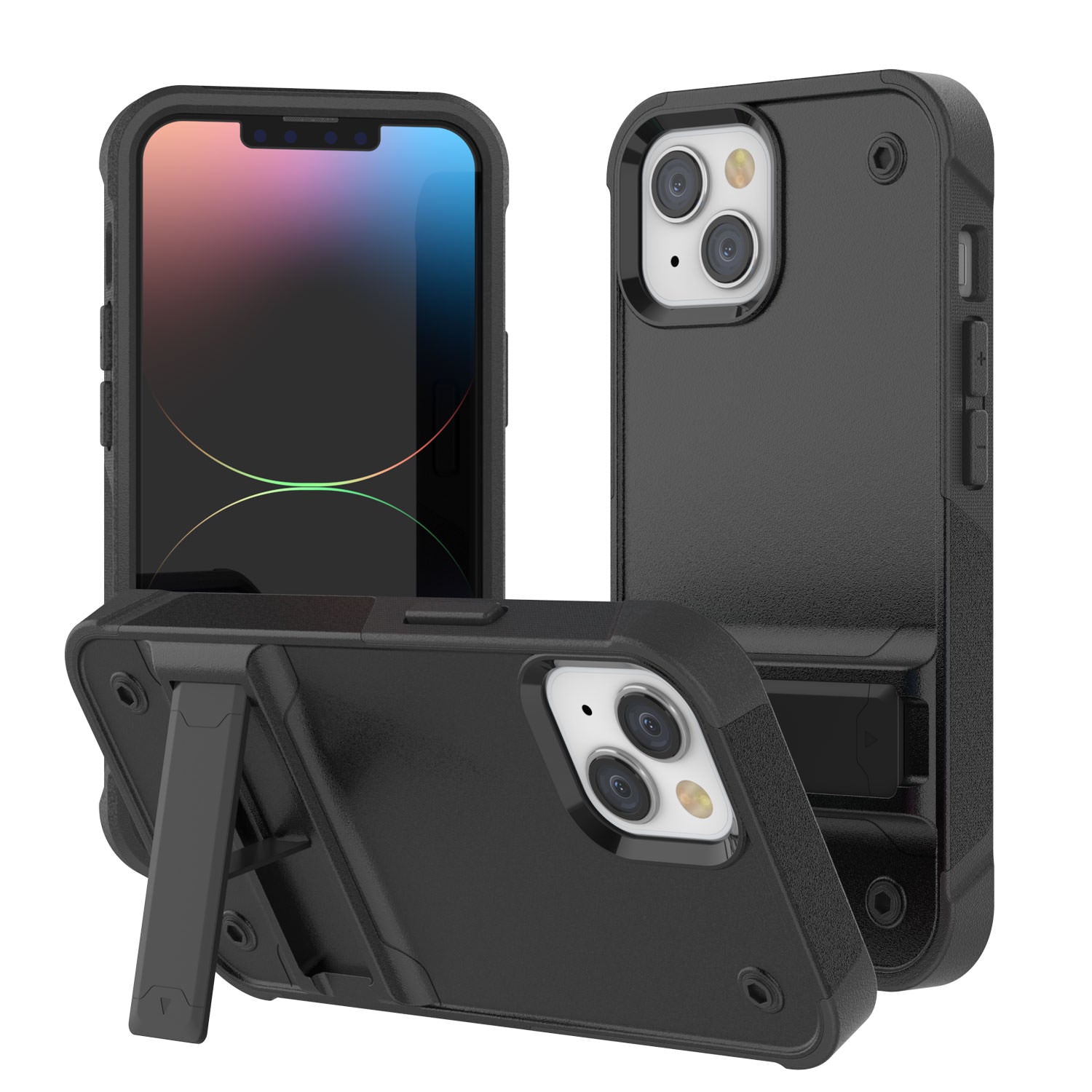 Punkcase iPhone 14 Plus Case [Reliance Series] Protective Hybrid Military Grade Cover W/Built-in Kickstand [White-Black]