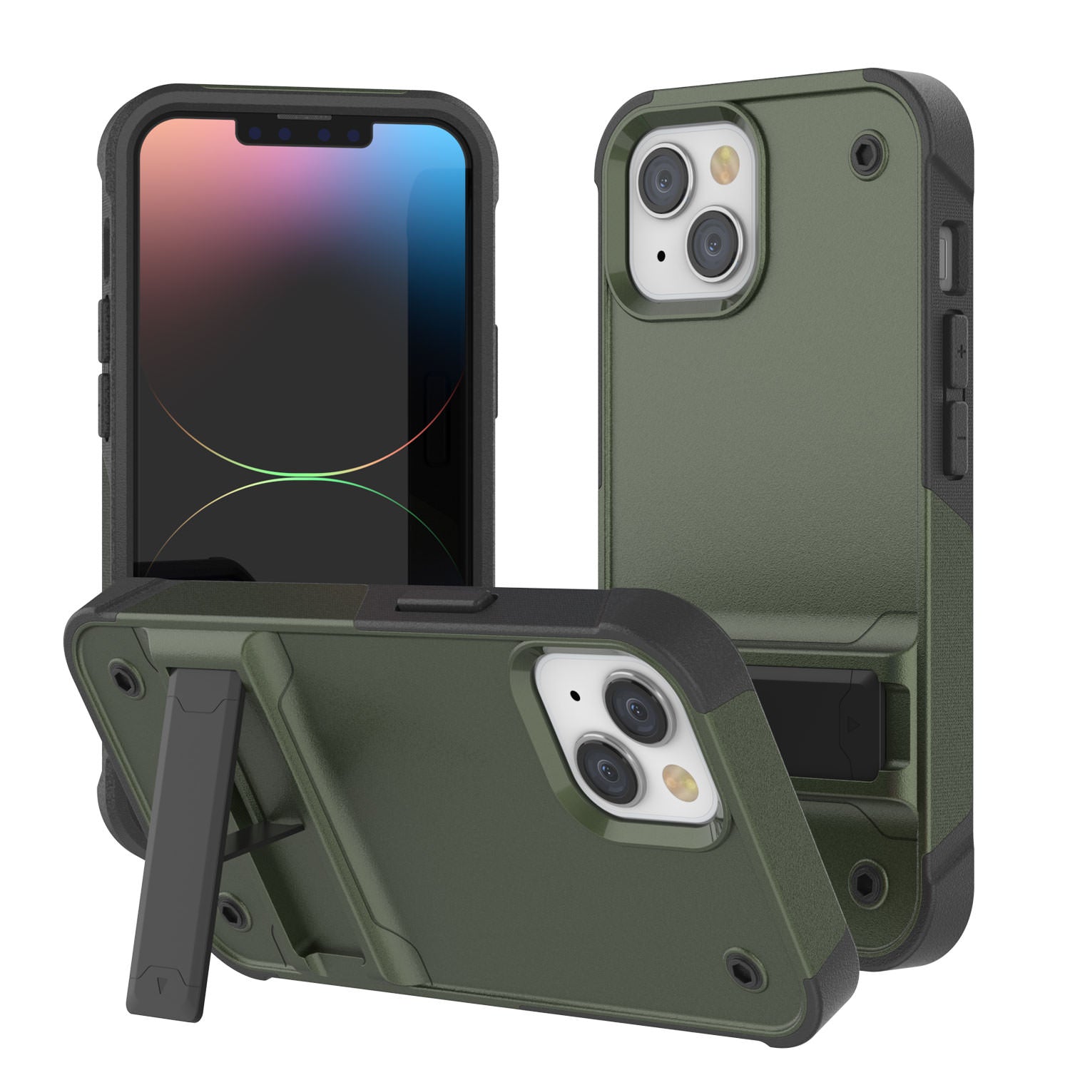 Punkcase iPhone 14 Plus Case [Reliance Series] Protective Hybrid Military Grade Cover W/Built-in Kickstand [Green]