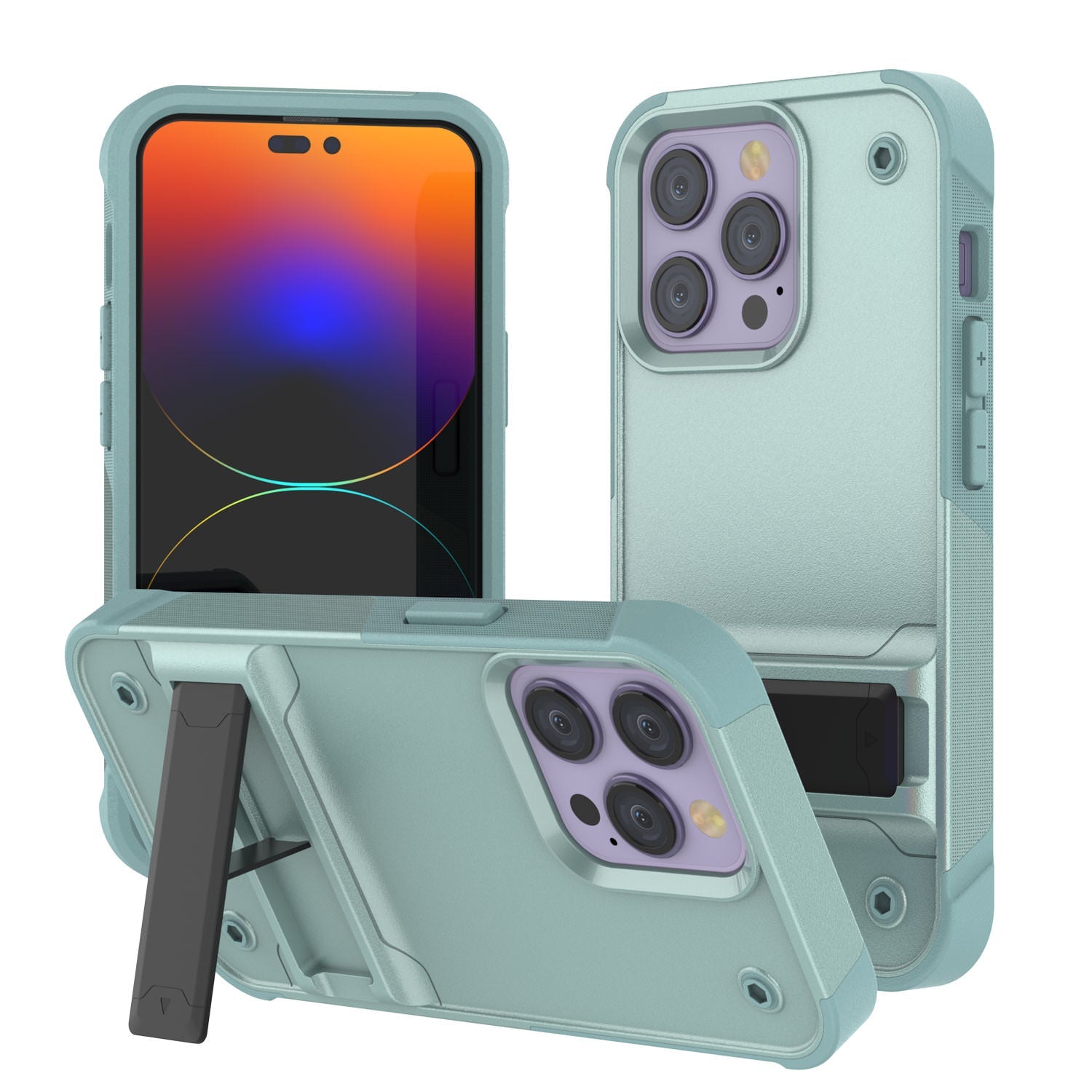 Punkcase iPhone 14 Pro Max Case [Reliance Series] Protective Hybrid Military Grade Cover W/Built-in Kickstand [Army-Green-Black]