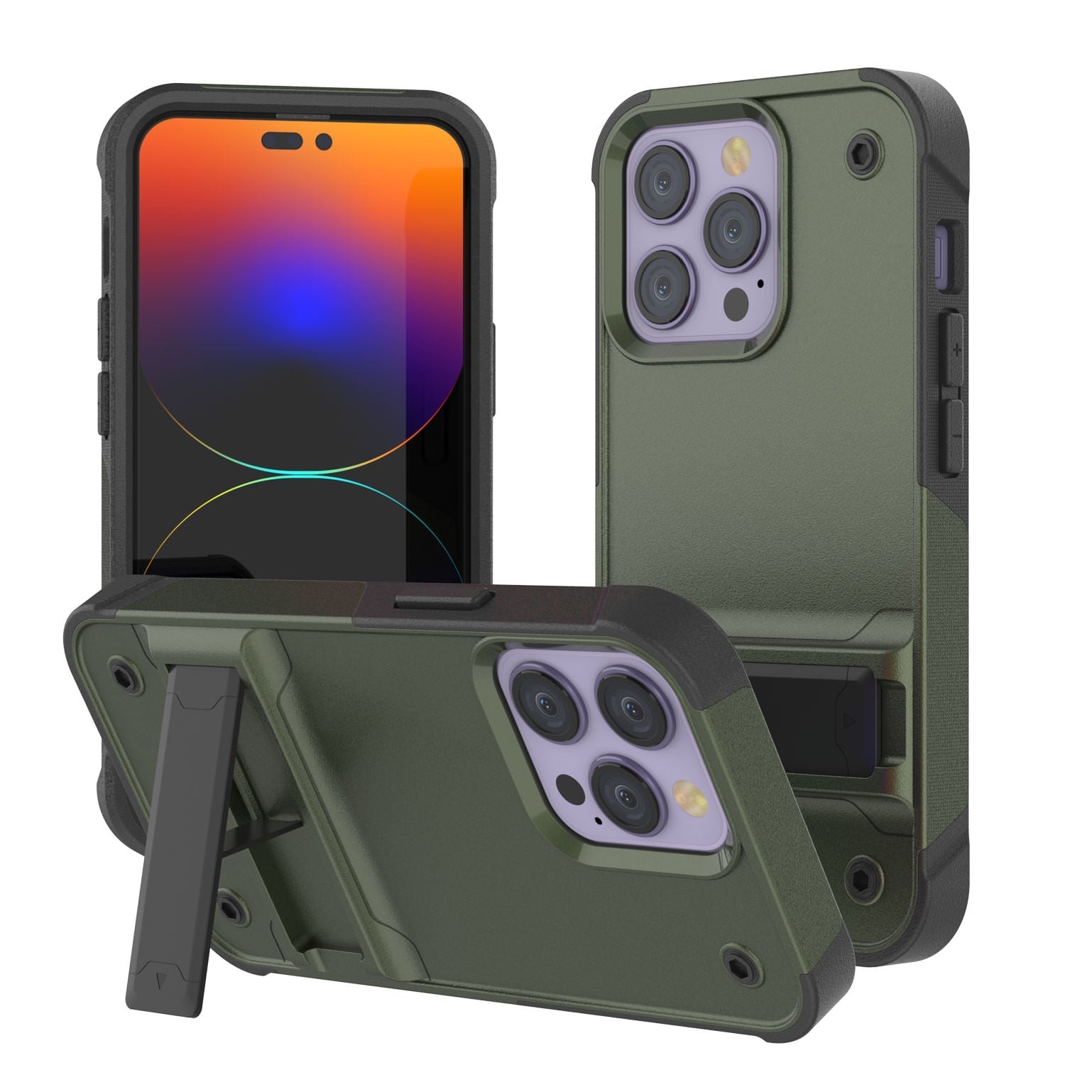 Punkcase iPhone 14 Pro Max Case [Reliance Series] Protective Hybrid Military Grade Cover W/Built-in Kickstand [Navy-Black]